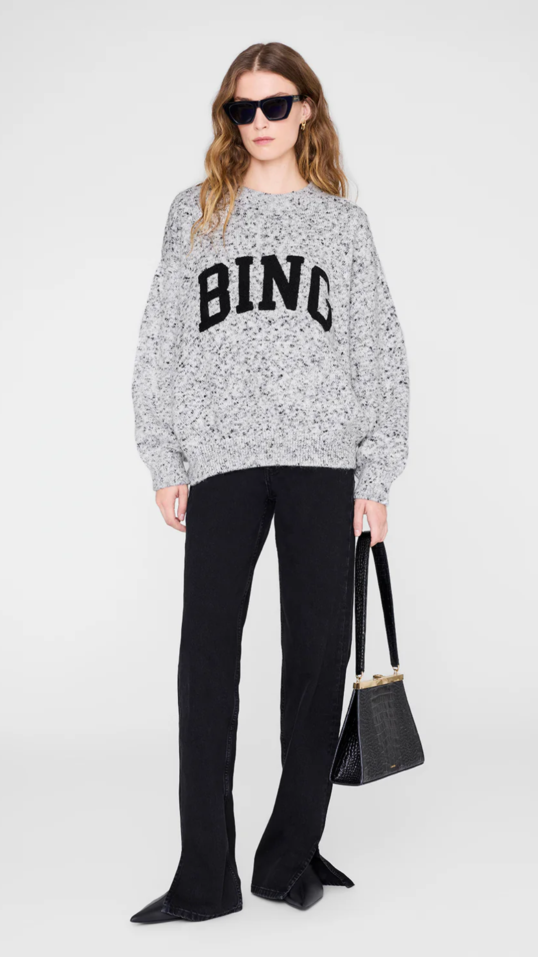 Anine Bing Sydney Crew Sweater Bing in Marled White