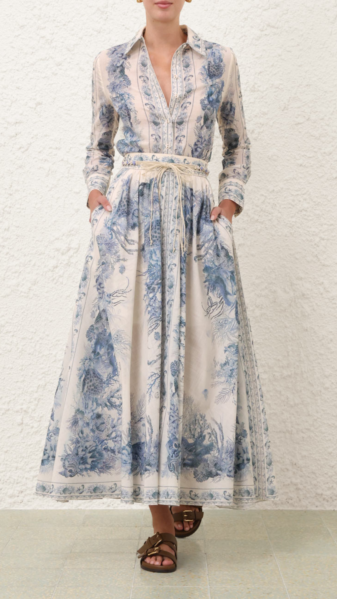 Zimmermann Wanderlust A-Line Maxi Skirt in Blue Toile