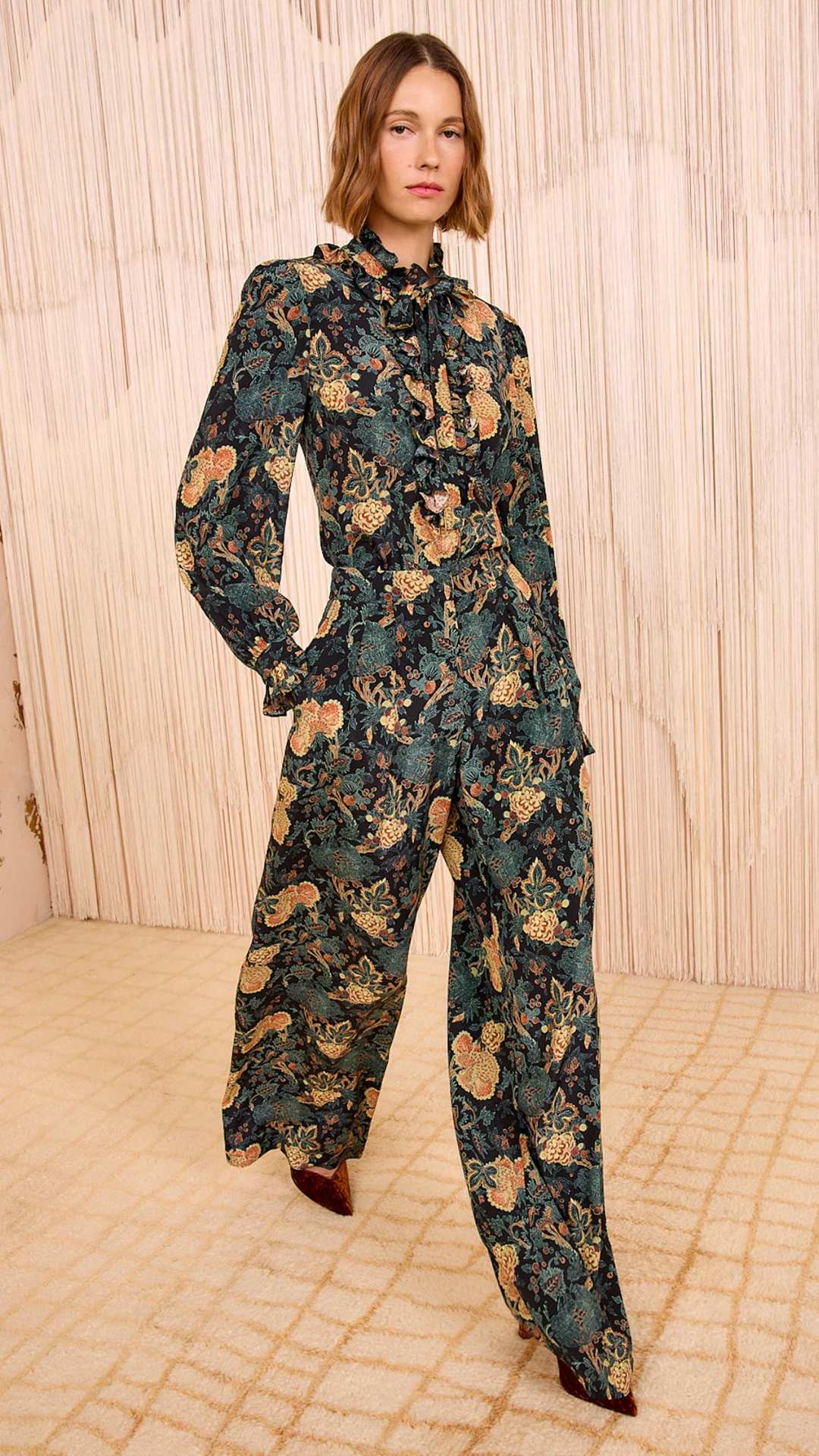 Ulla Johnson Aviva Silk High Waist Wide Leg Pant in Nuit