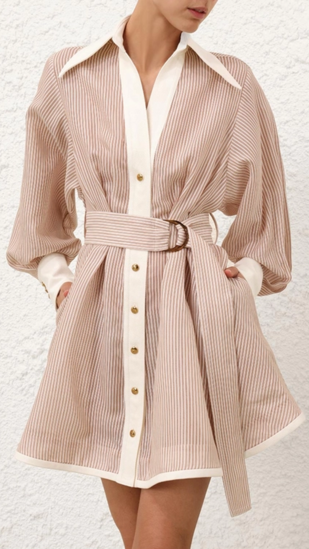 Zimmermann Hypnotic Tuck Mini Dress in Tan Stripe