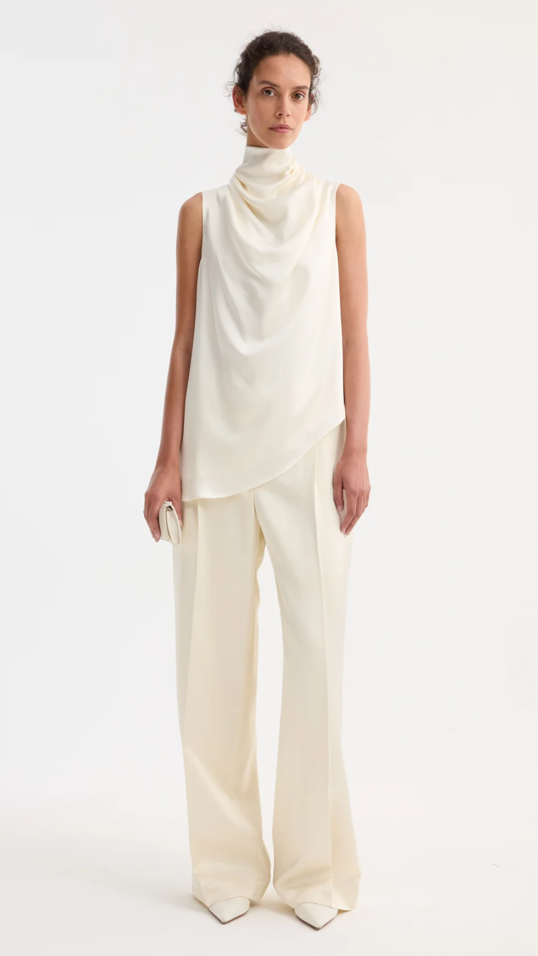 Rohe Sleeveless Draped Satin Top in Cream