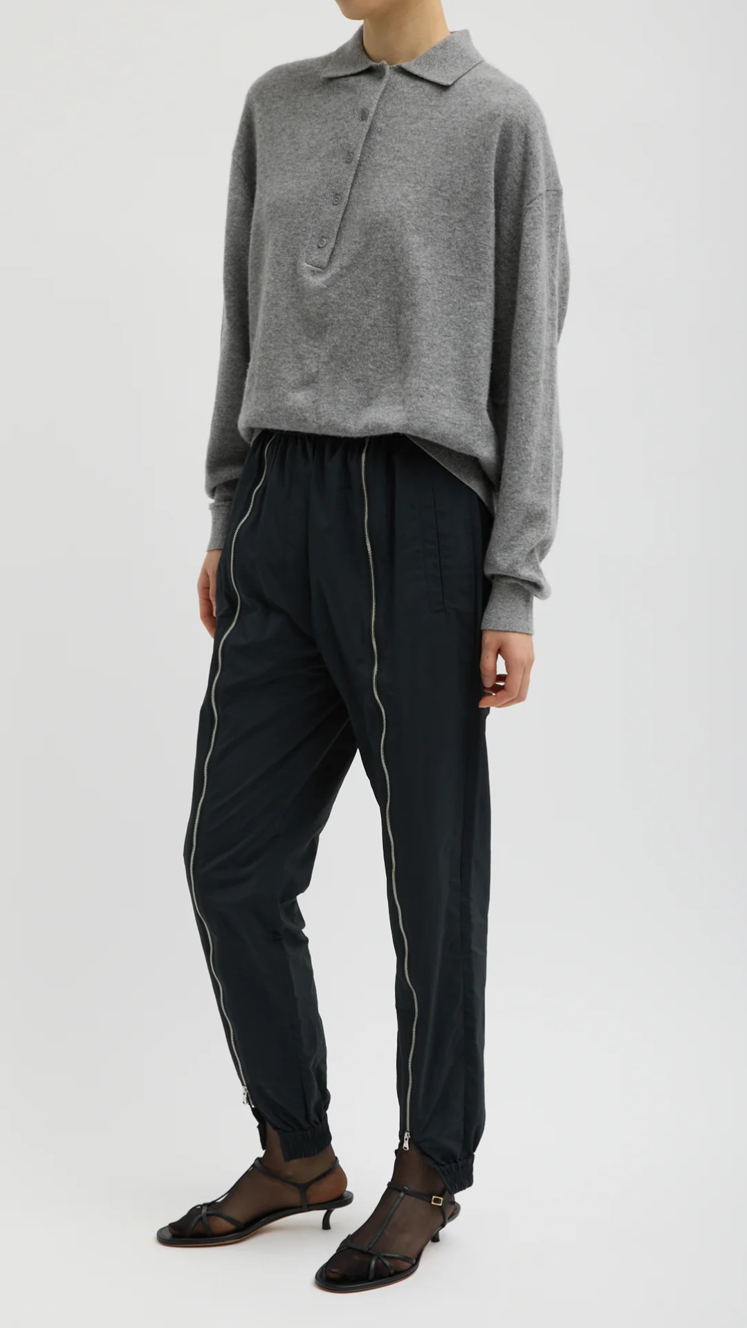 Tibi Nylon Zipper Jogger in Black
