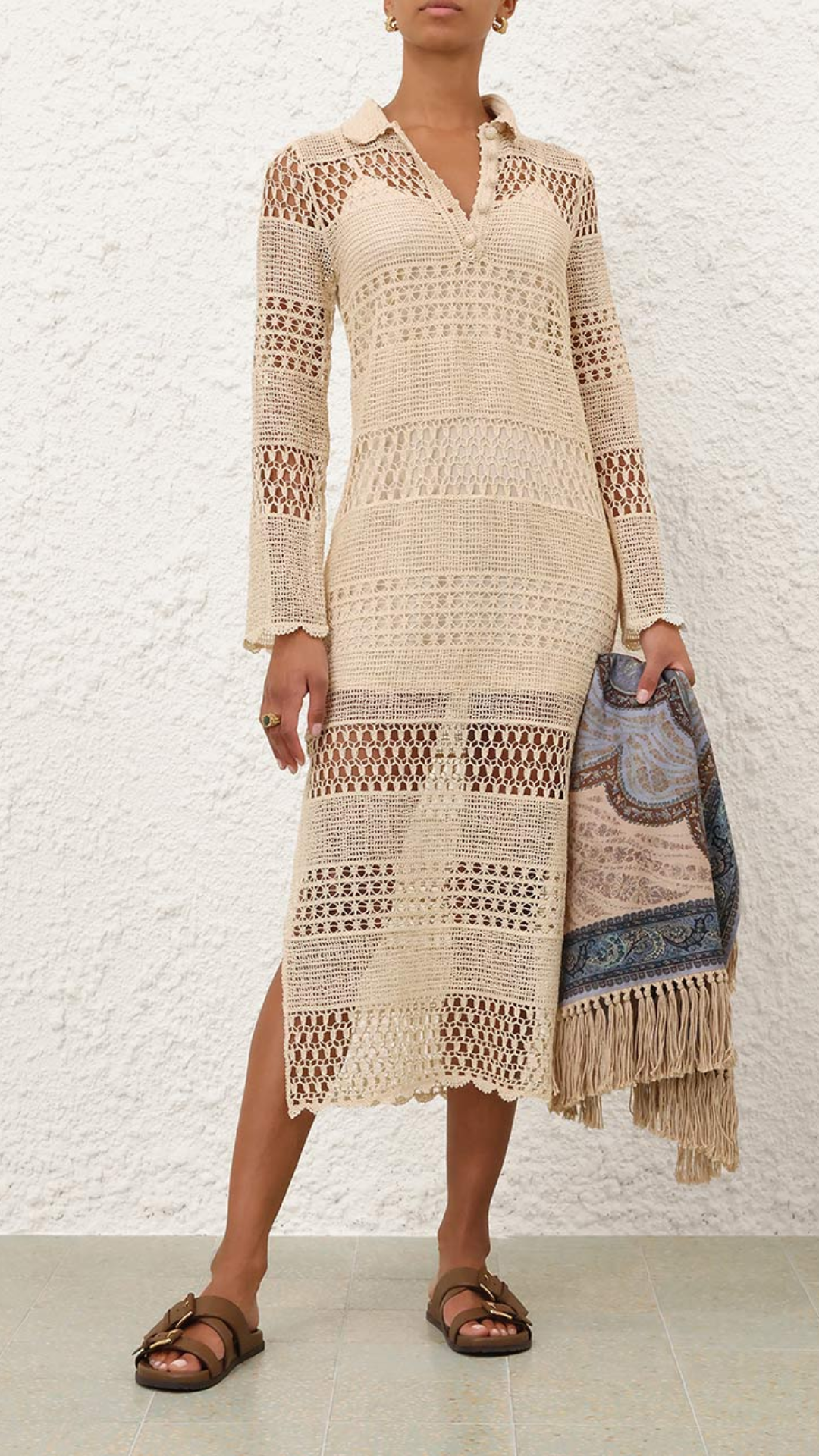Zimmermann Wanderlust Crochet Maxi Dress in Natural