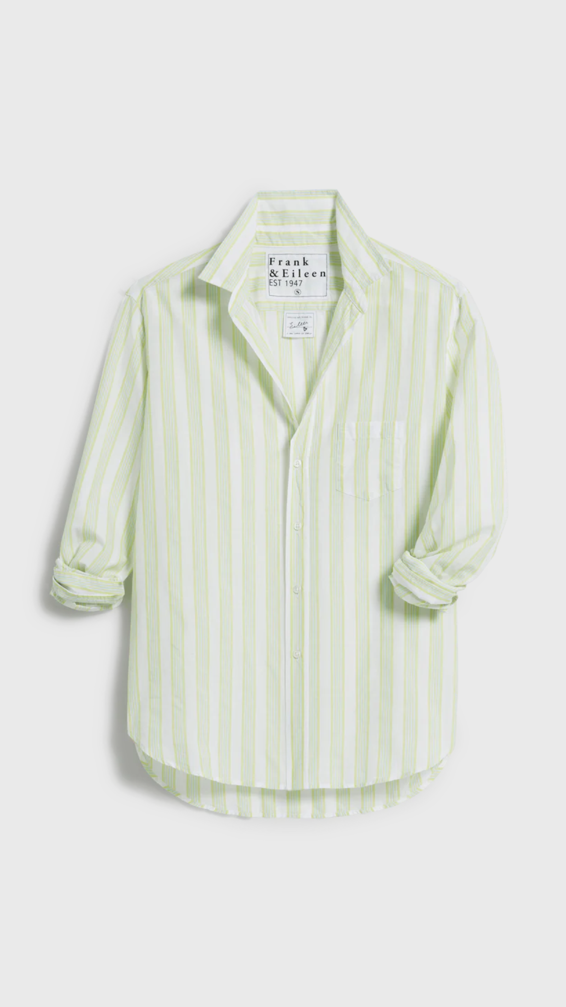 Frank & Eileen Eileen Relaxed Button Up in Chartreuse and Blue Stripe