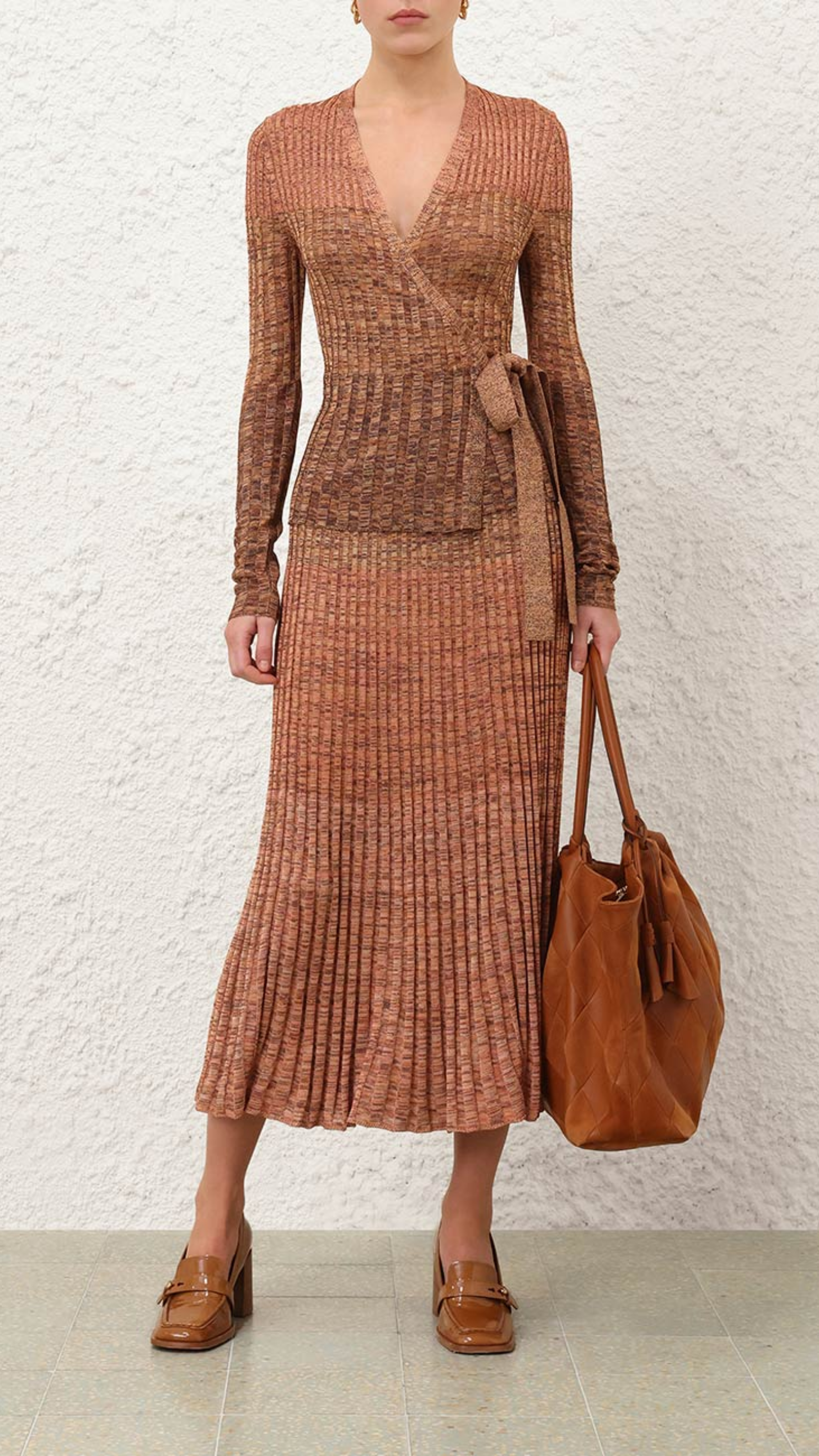Zimmermann Mouline Rib Midi Skirt in Chocolate Multi
