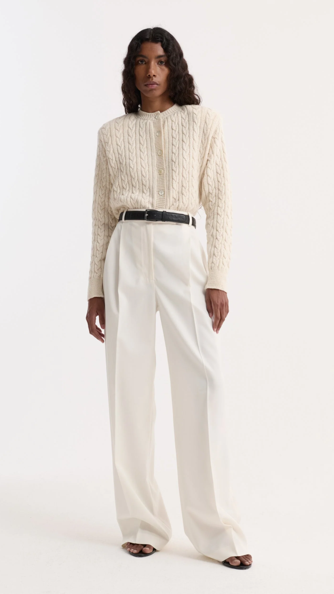 Róhe Fine Merino Cable Cardigan in Cream