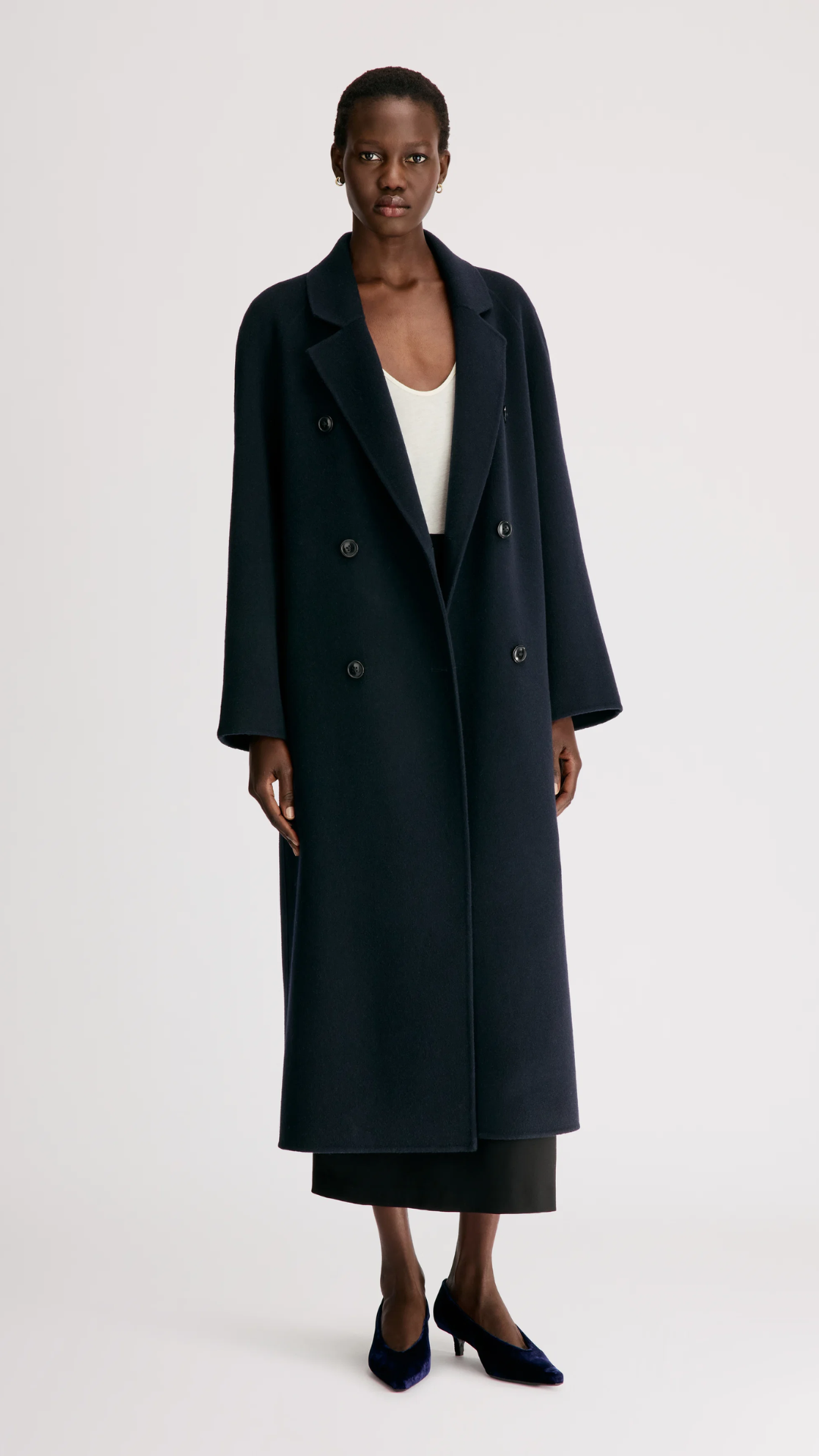 Loulou De Saison Irvin Double Breasted Coat in Navy Melange