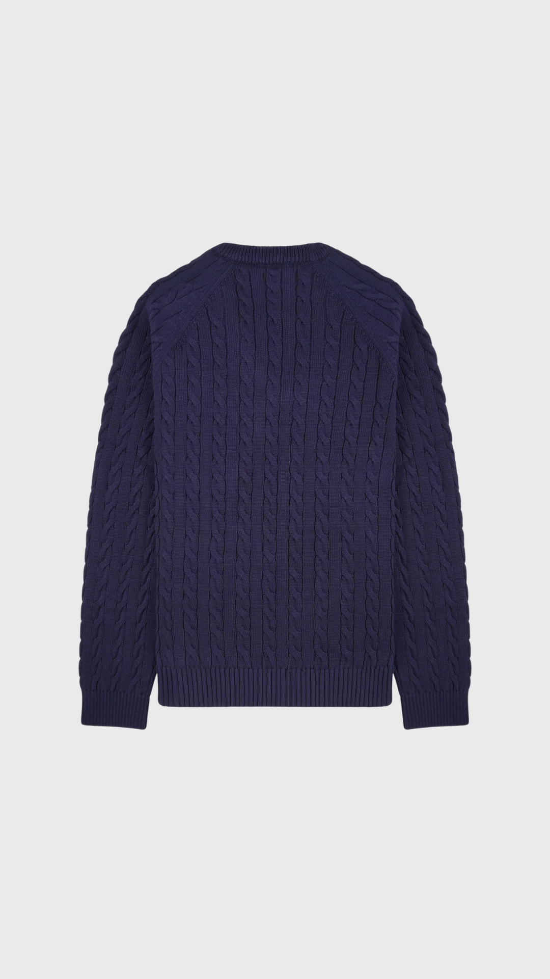 Sporty & Rich NY Crest V-Neck Cable Sweater in Light Navy/Ecru
