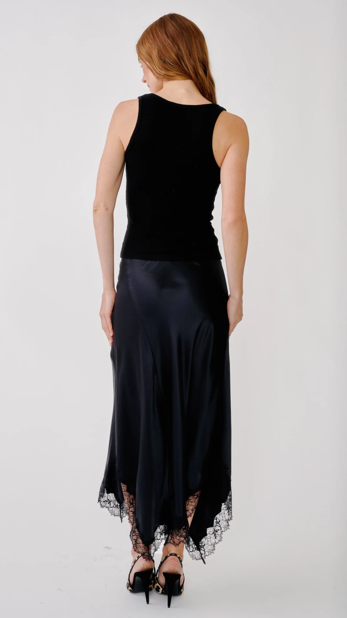 Sablyn Keri Paneled Bias Silk Skirt With Lace in Black