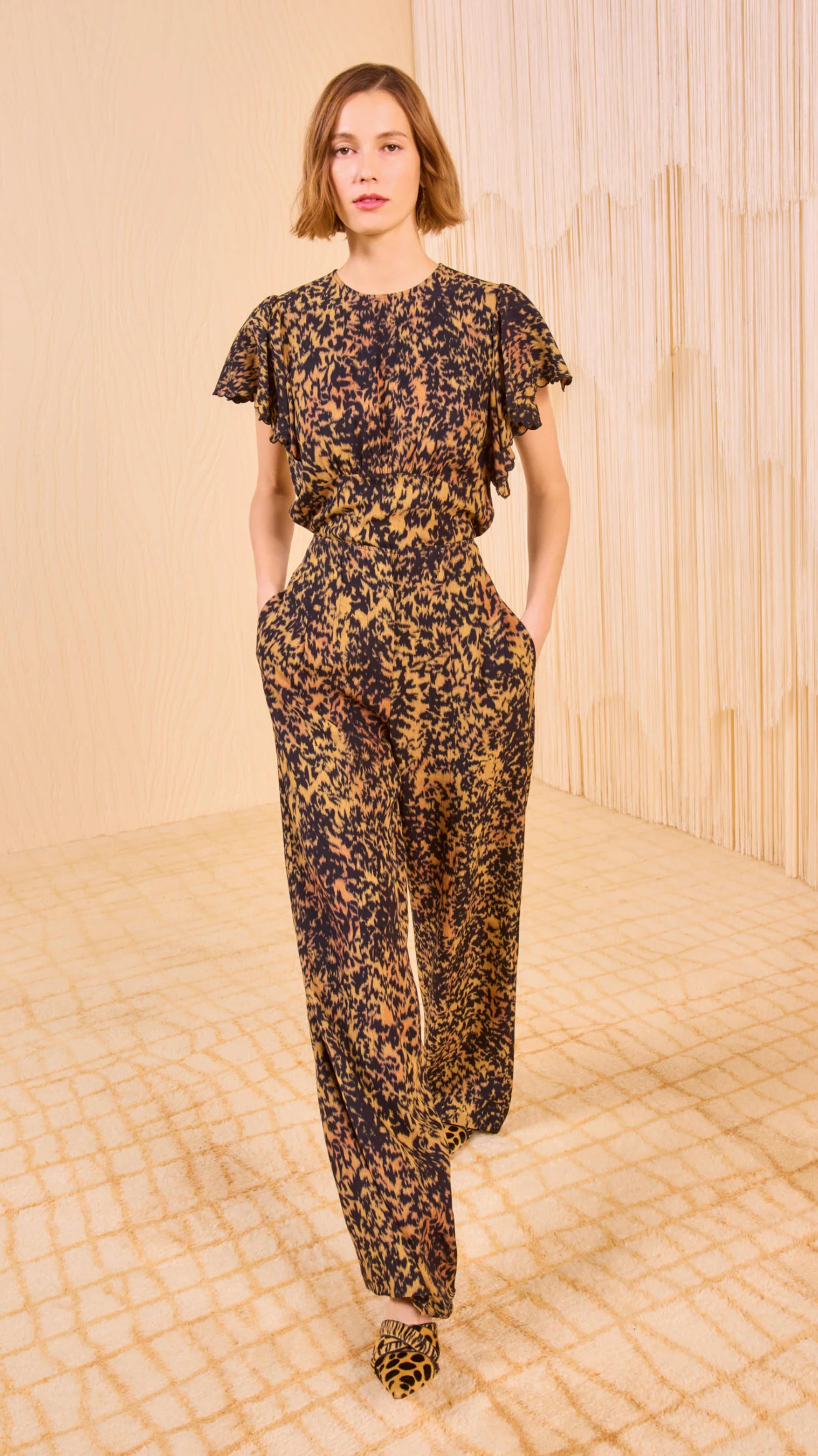 Ulla Johnson Nejma Flutter Sleeve Blouse in Savannah