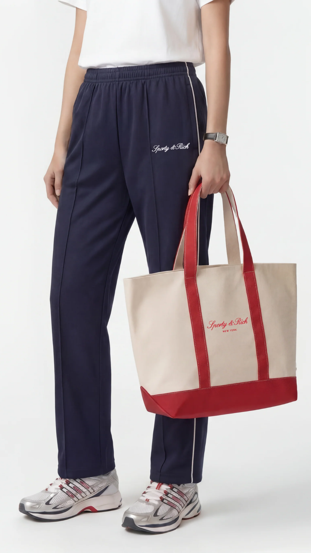 Sporty & Rich Signature NY Logo Large Tote in Natural/Ruby