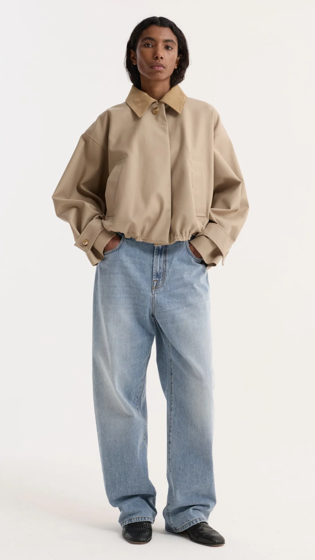 Róhe Suede Collar Blouson Jacket in Sand