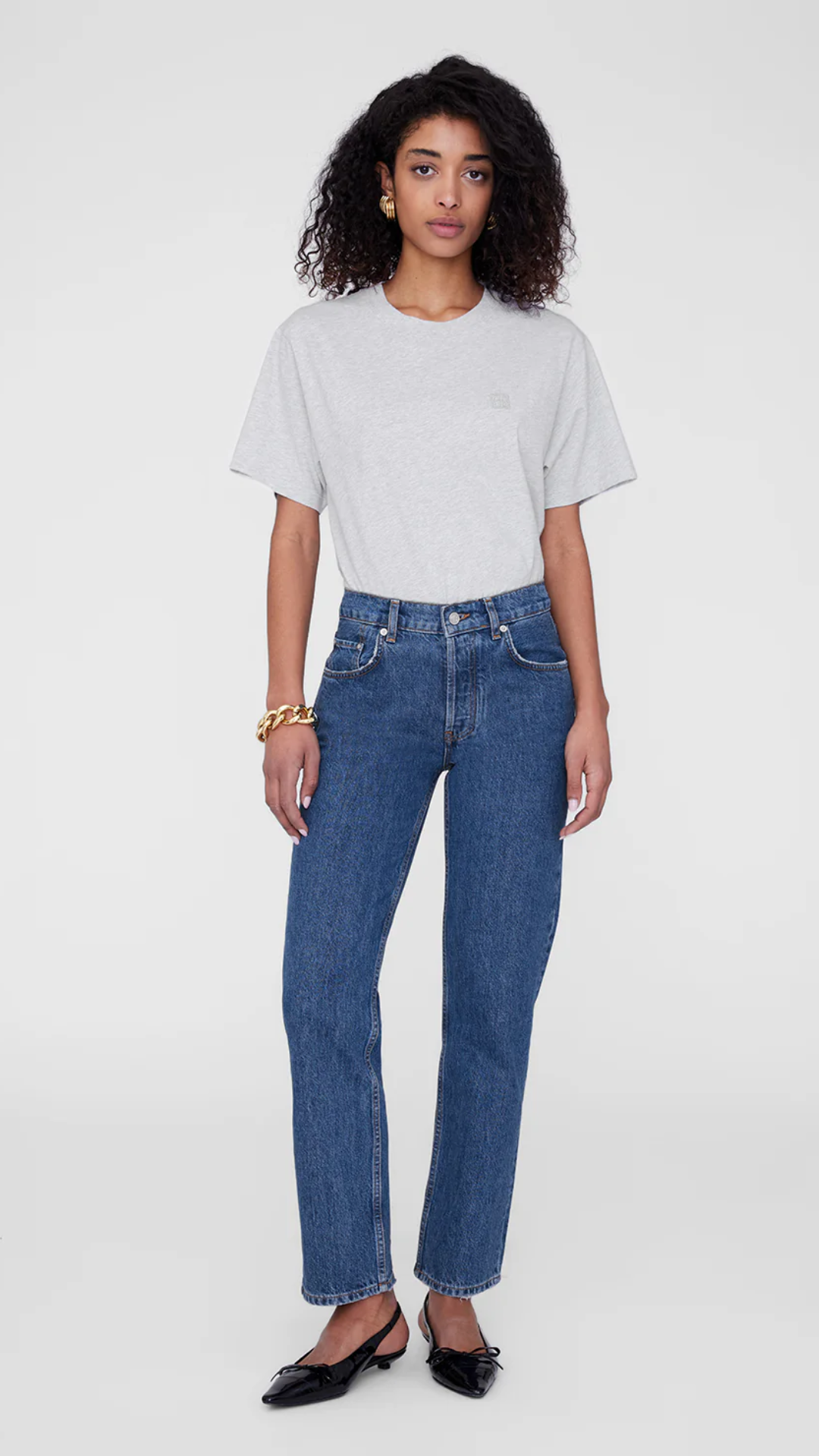 Anine Bing Lili Framed Monogram Tee in Grey