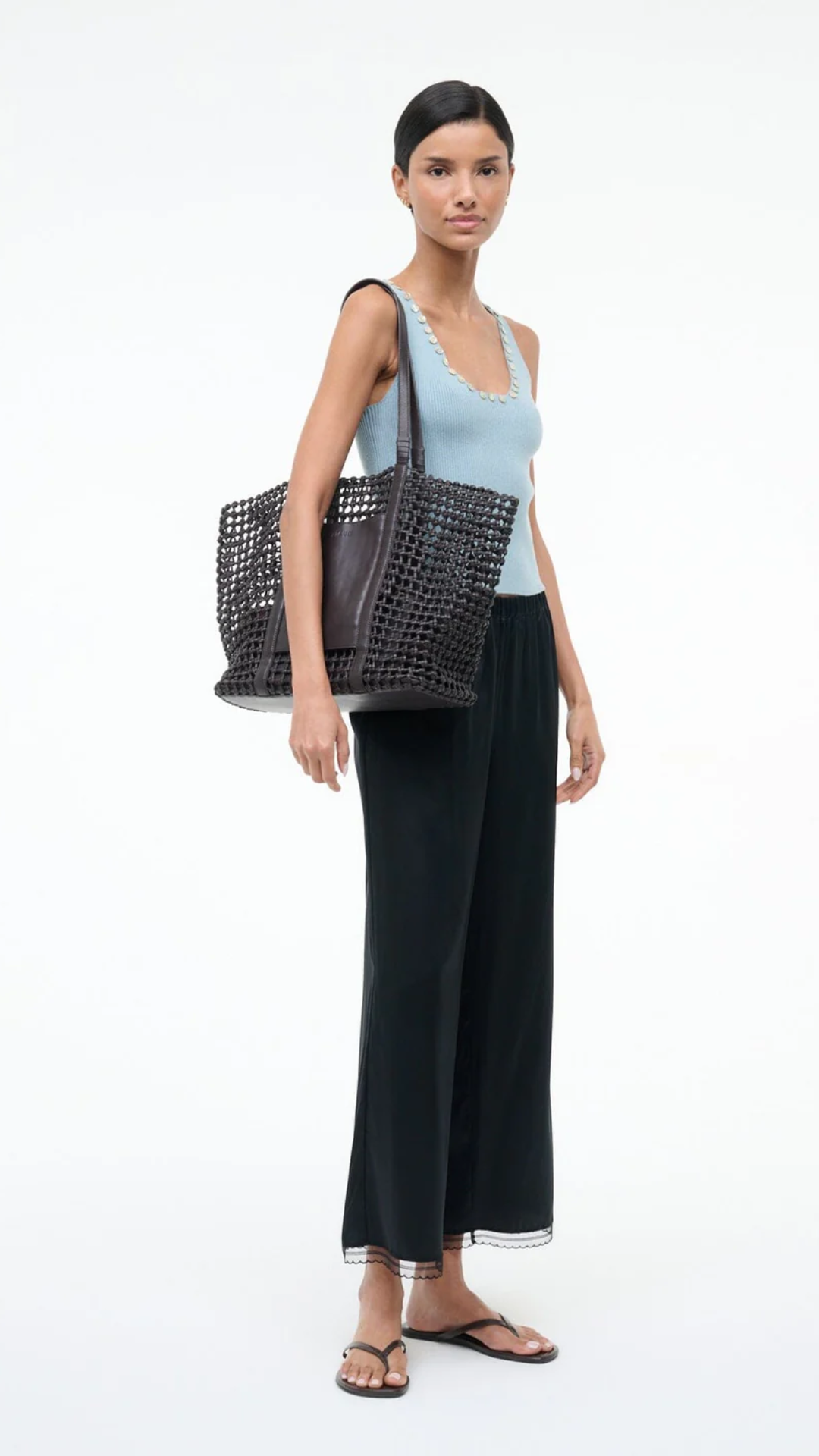 Staud Getaway Hand-Knotted Tote Bag in Espresso