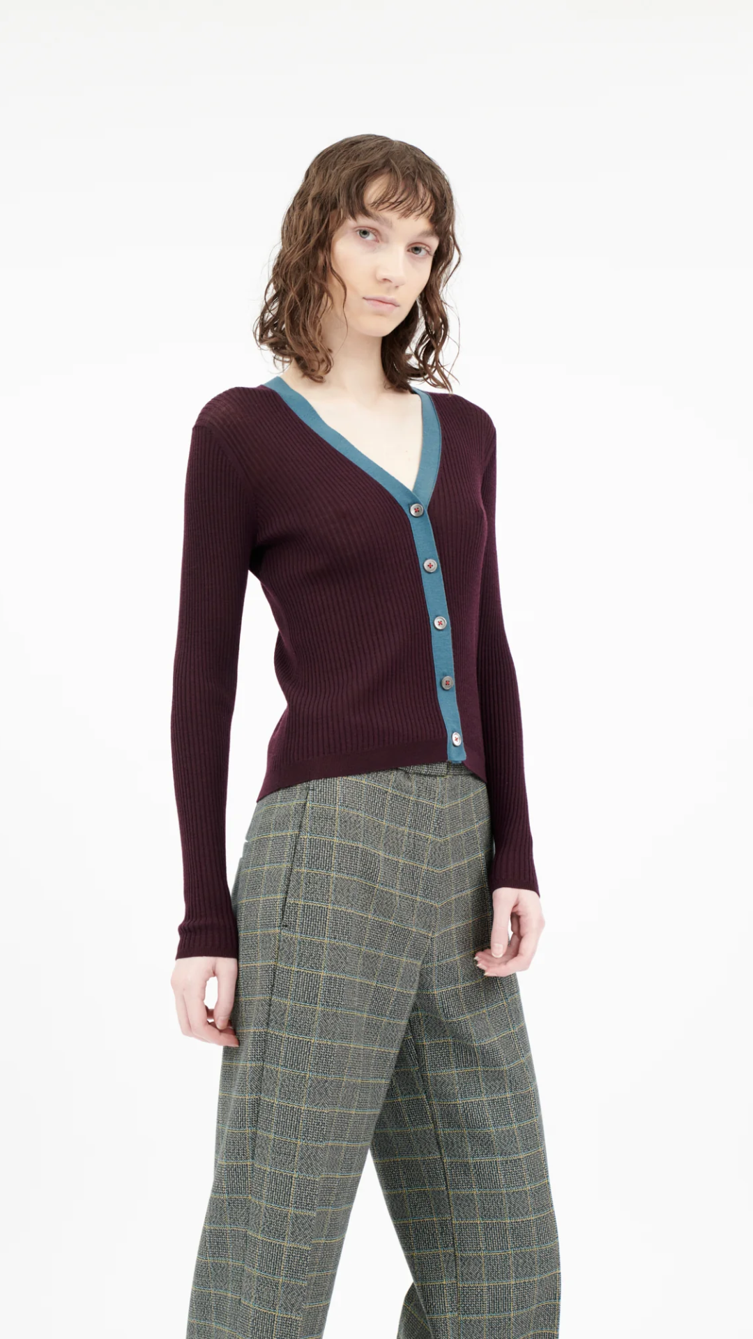 Odeeh Burgundy Cardigan With Blue