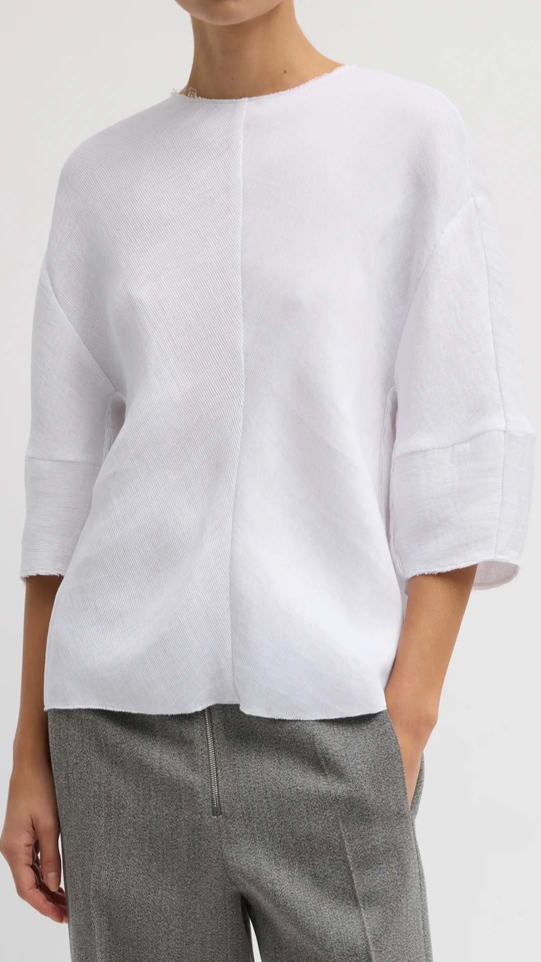 Tibi Viscose Plisse Hinged Short Sleeve Top in White