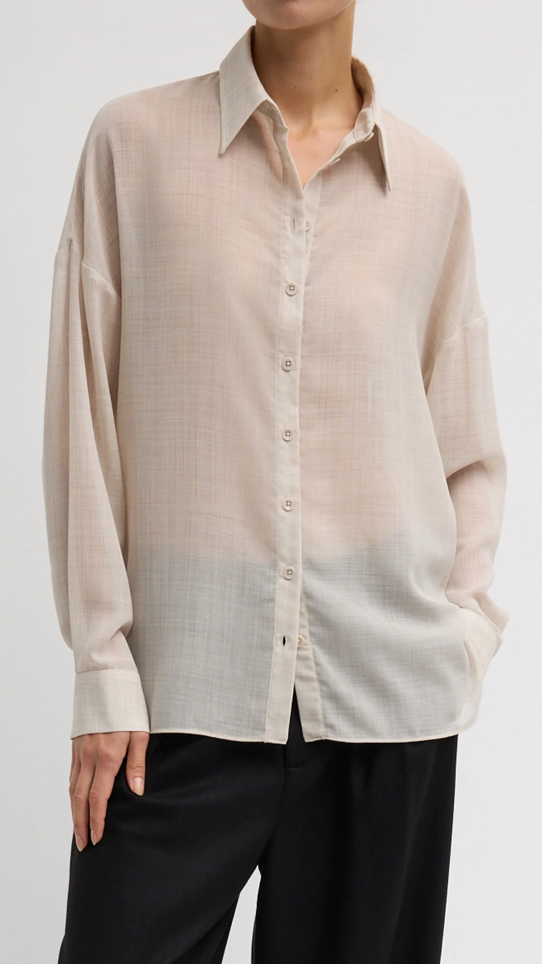 Tibi Sheer Wool Gauze Shirt in Oatmeal