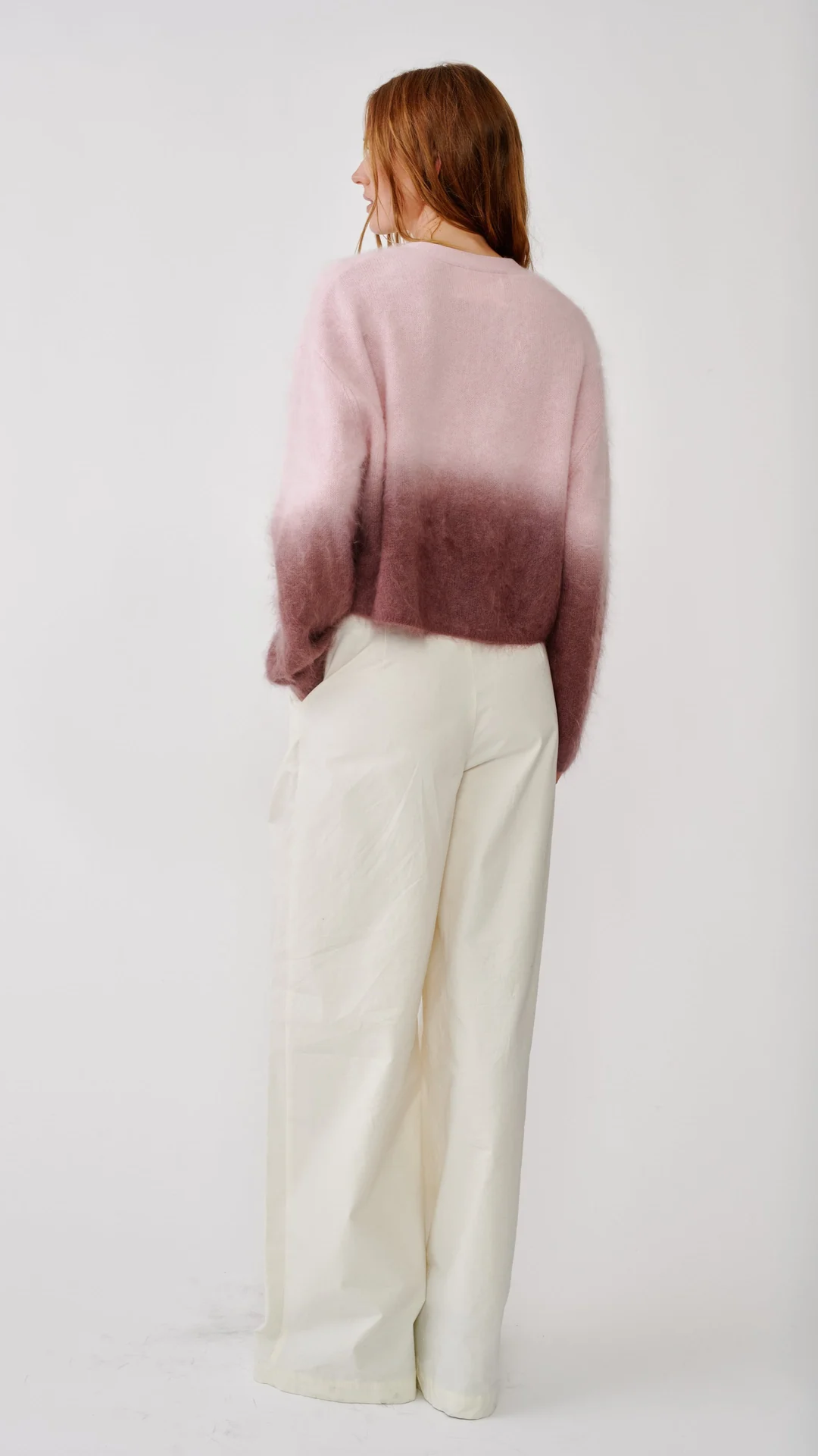 Sablyn Jolie V-Neck Cropped Ombre Cardigan in Soft Pink