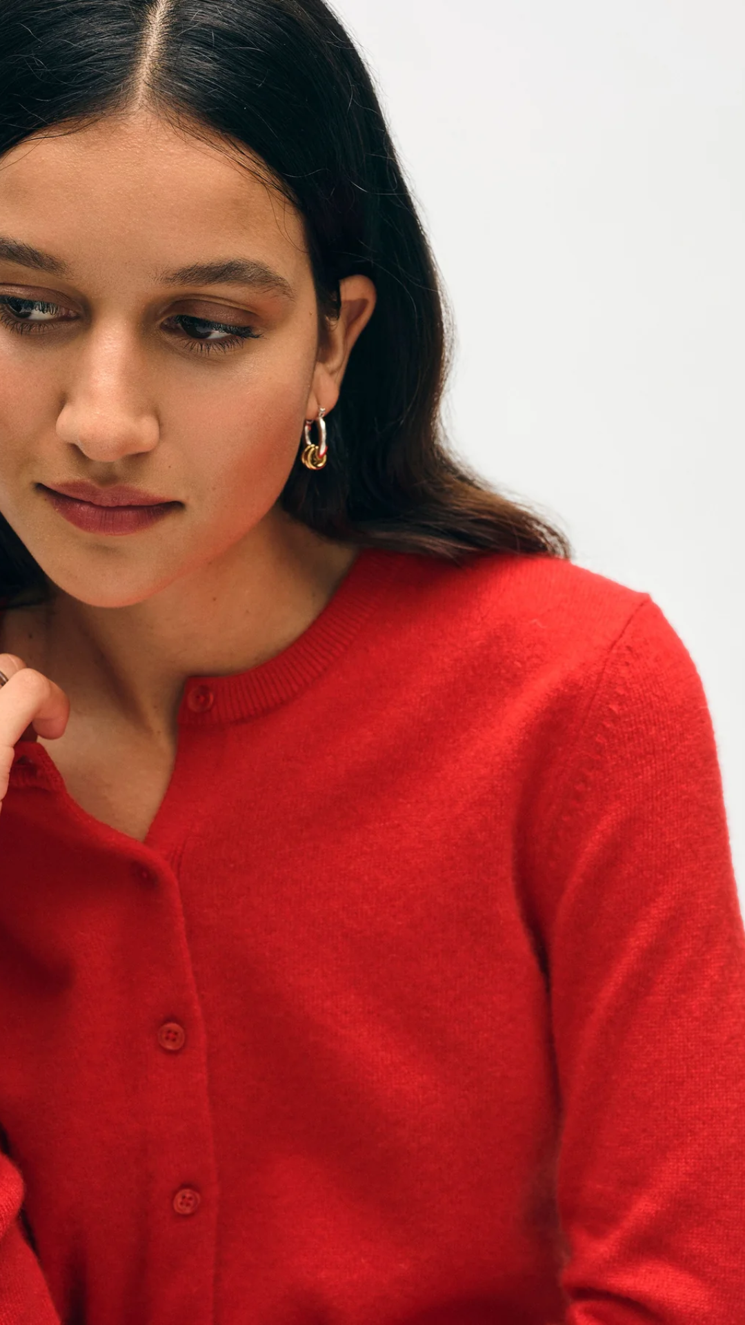 White + Warren Crewneck Cardigan in French Red