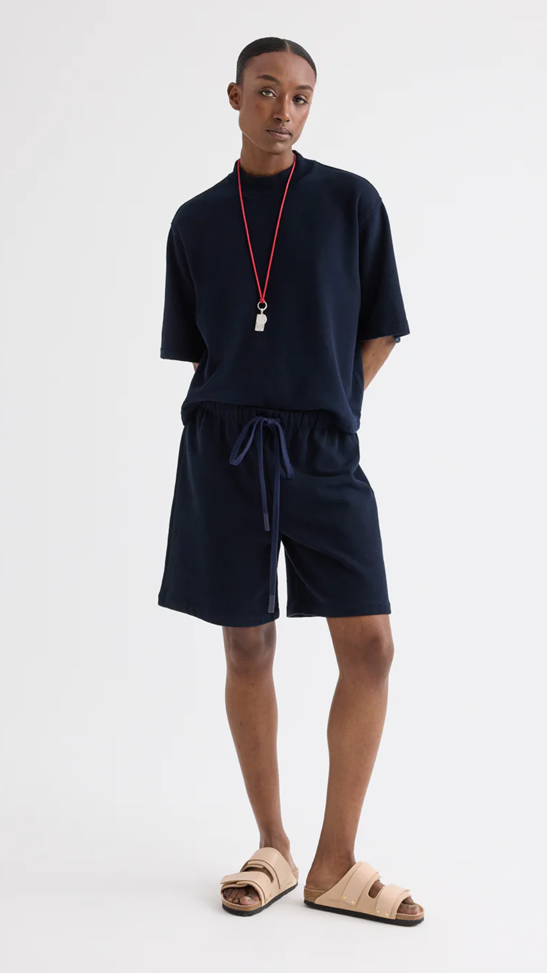 TWP Cropped Mock Neck Tee in Midnight