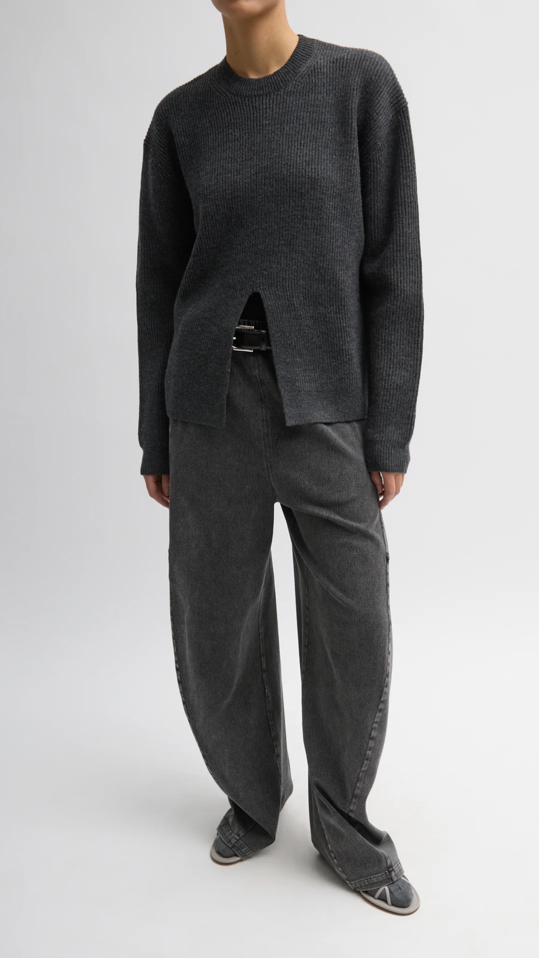 Tibi Cardigan Stitch Split Front Crewneck