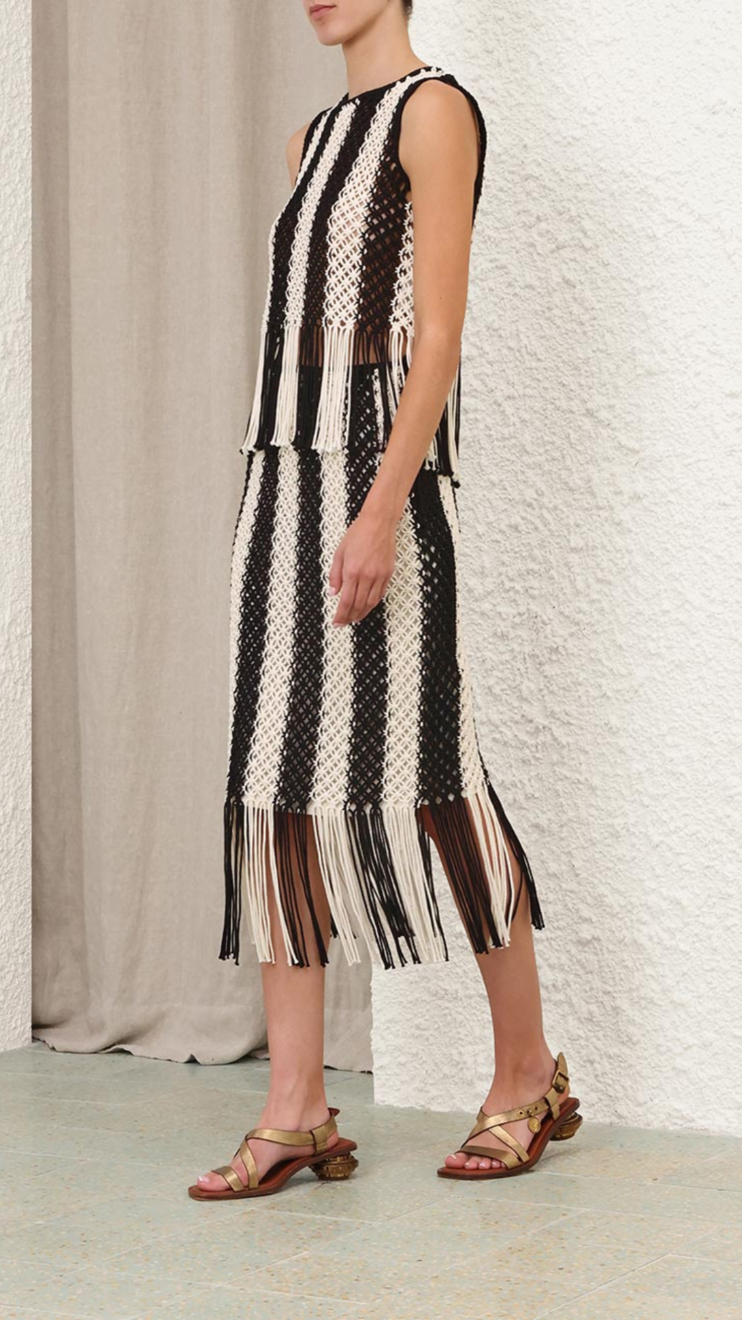 Zimmermann Wanderlust Macrame Maxi Skirt in Black/Ivory