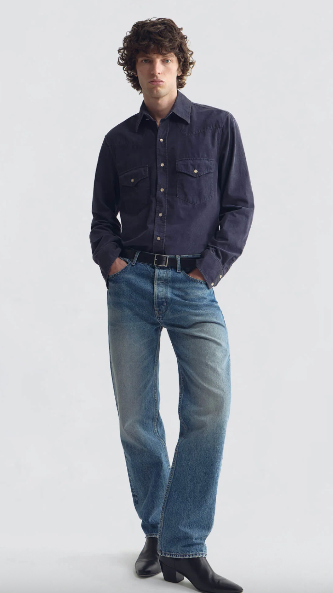 Nili Lotan Travis Corduroy Shirt in Dusk Navy