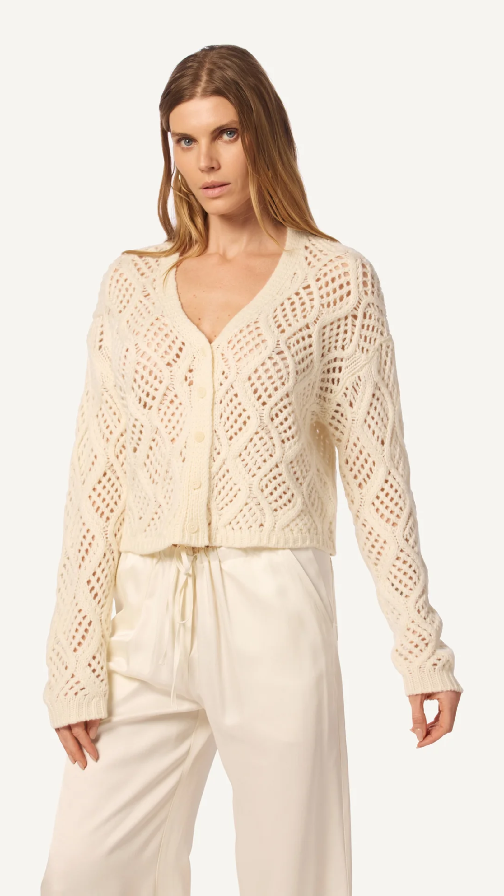 Sablyn Jolie V-neck Cropped Cardigan in Gardenia