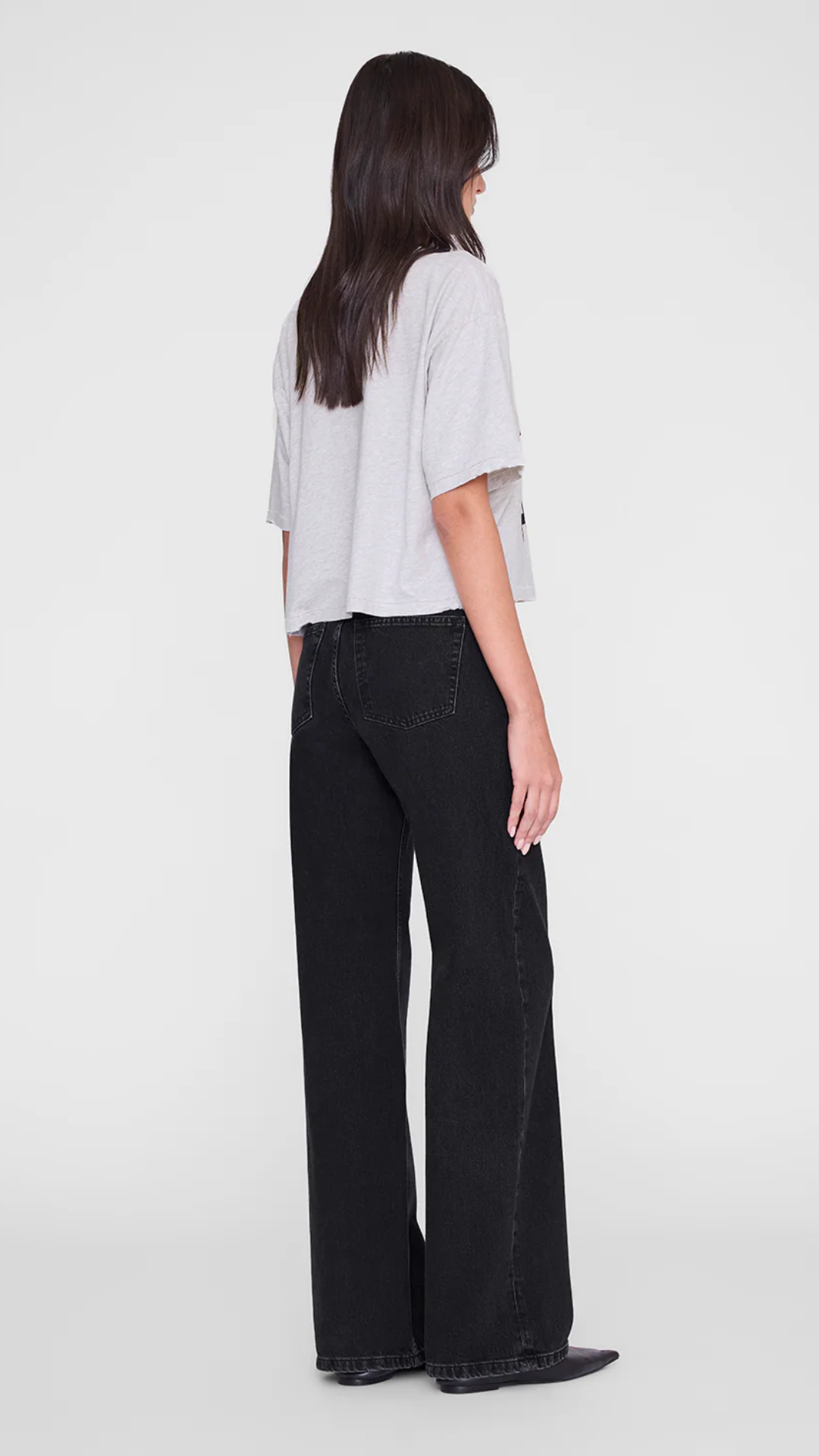 Anine Bing Johnny Cropped Tee in Grey