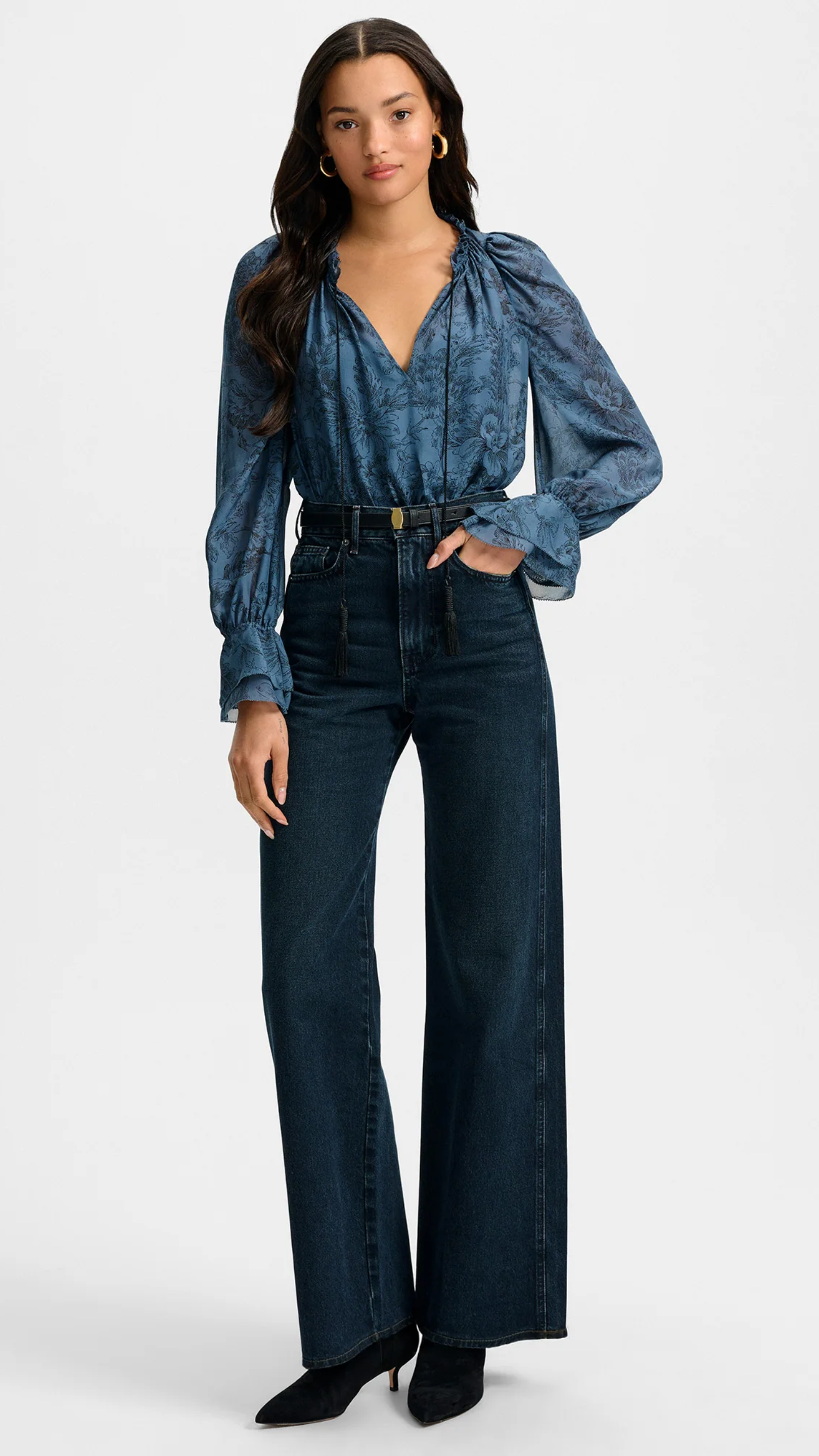 Veronica Beard Taylor High Rise Wide Leg Jean in Dark Midnight