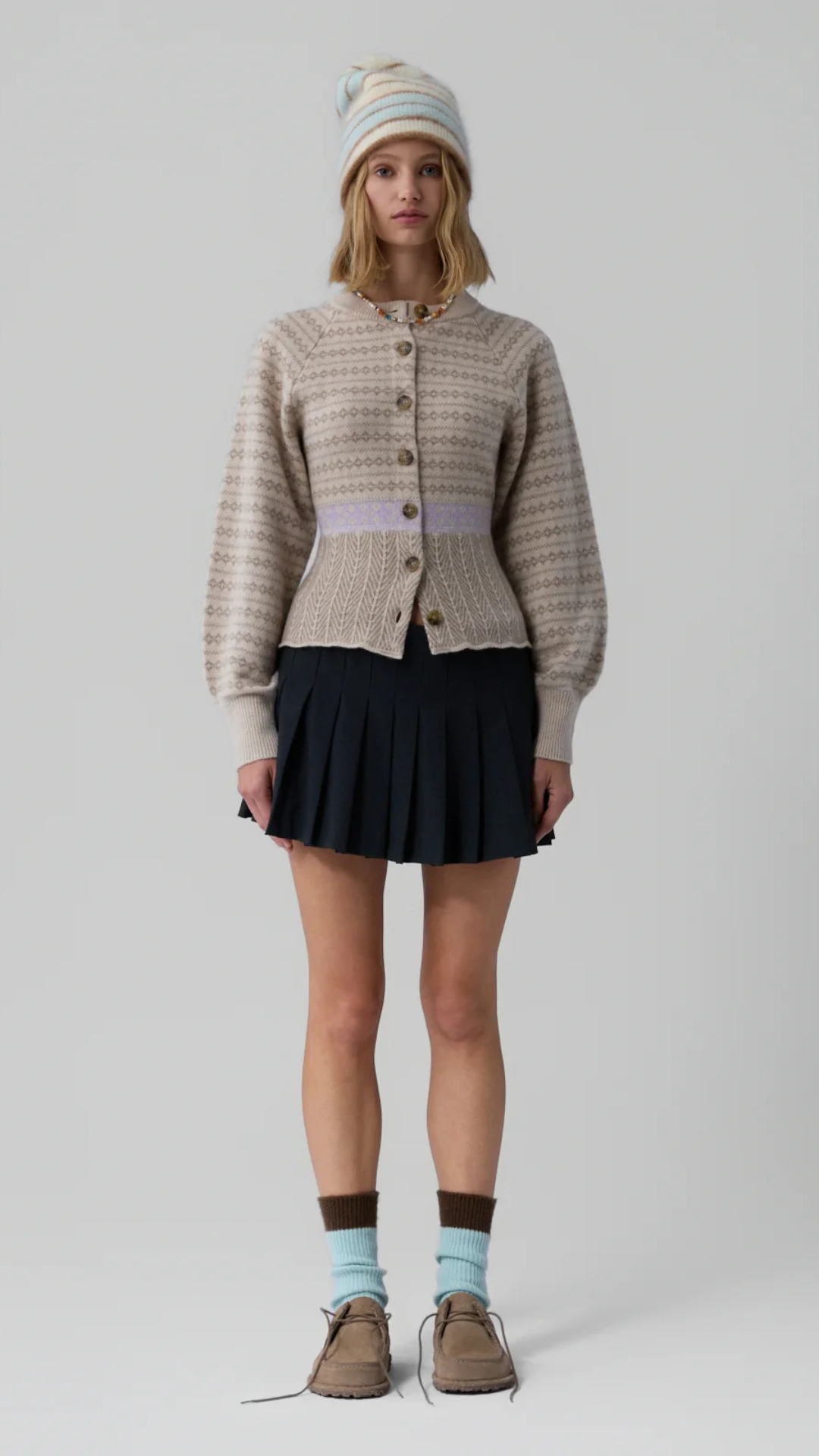 Guest in Residence Fairisle Sculpted Cardigan in Sandstone