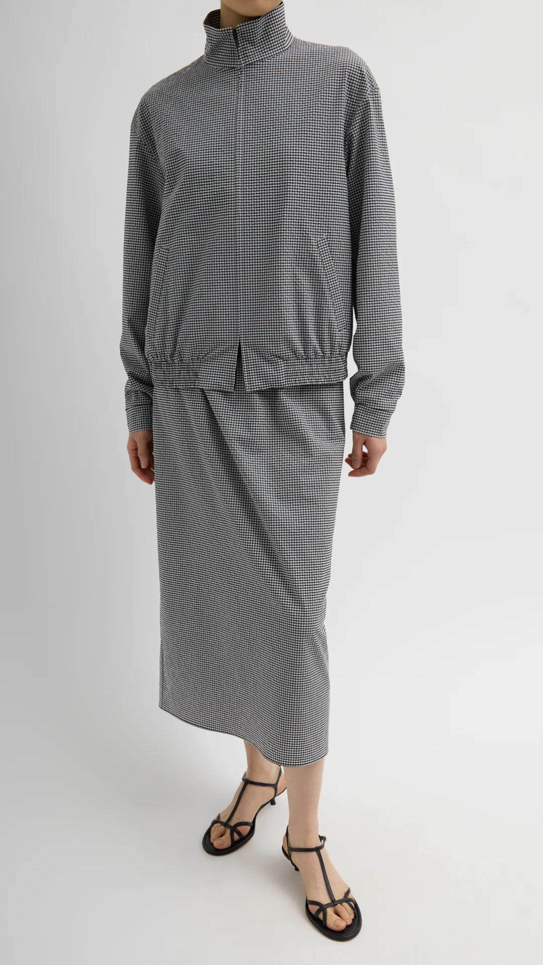 Tibi Gingham Track Jacket in Black/White