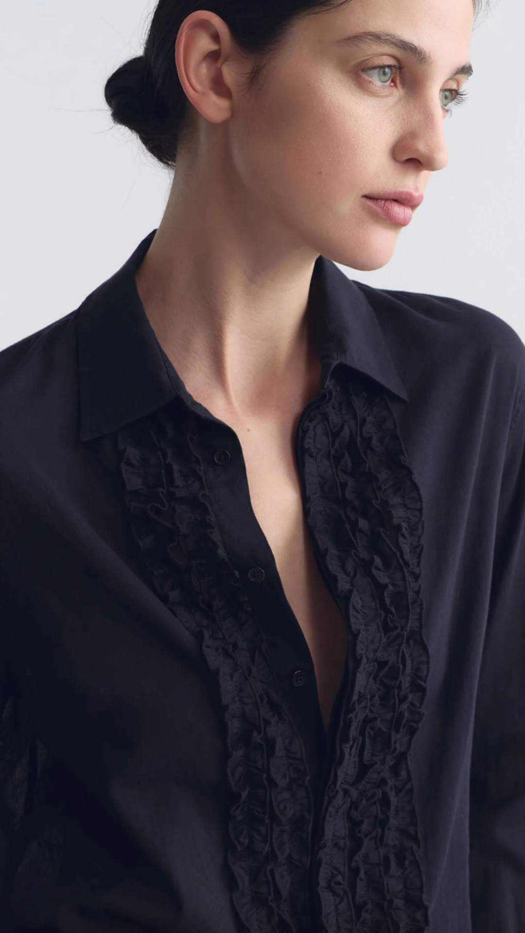 Nili Lotan Nathael Ruffle Shirt in Midnight