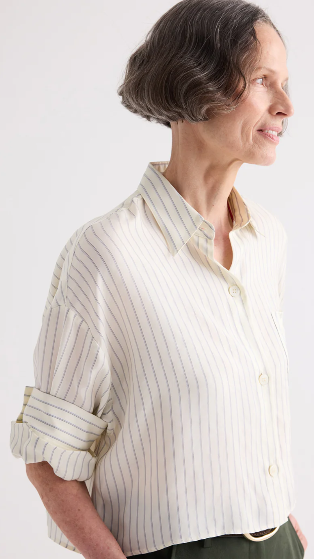 TWP Next Ex Shirt in Ivory/Blue Pencil Stripe
