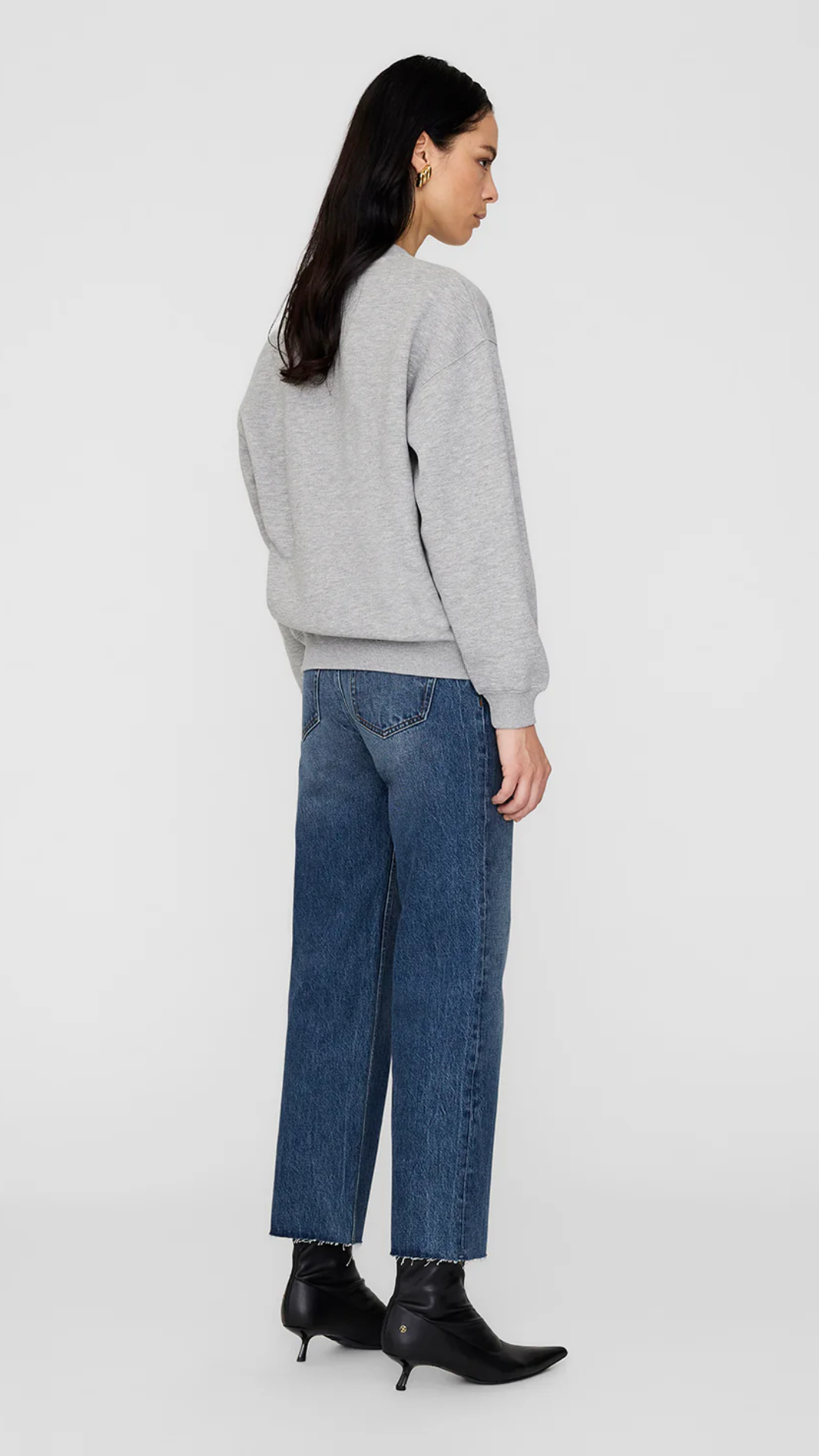 Anine Bing Spencer Sweatshirt in Heather Grey with Navy