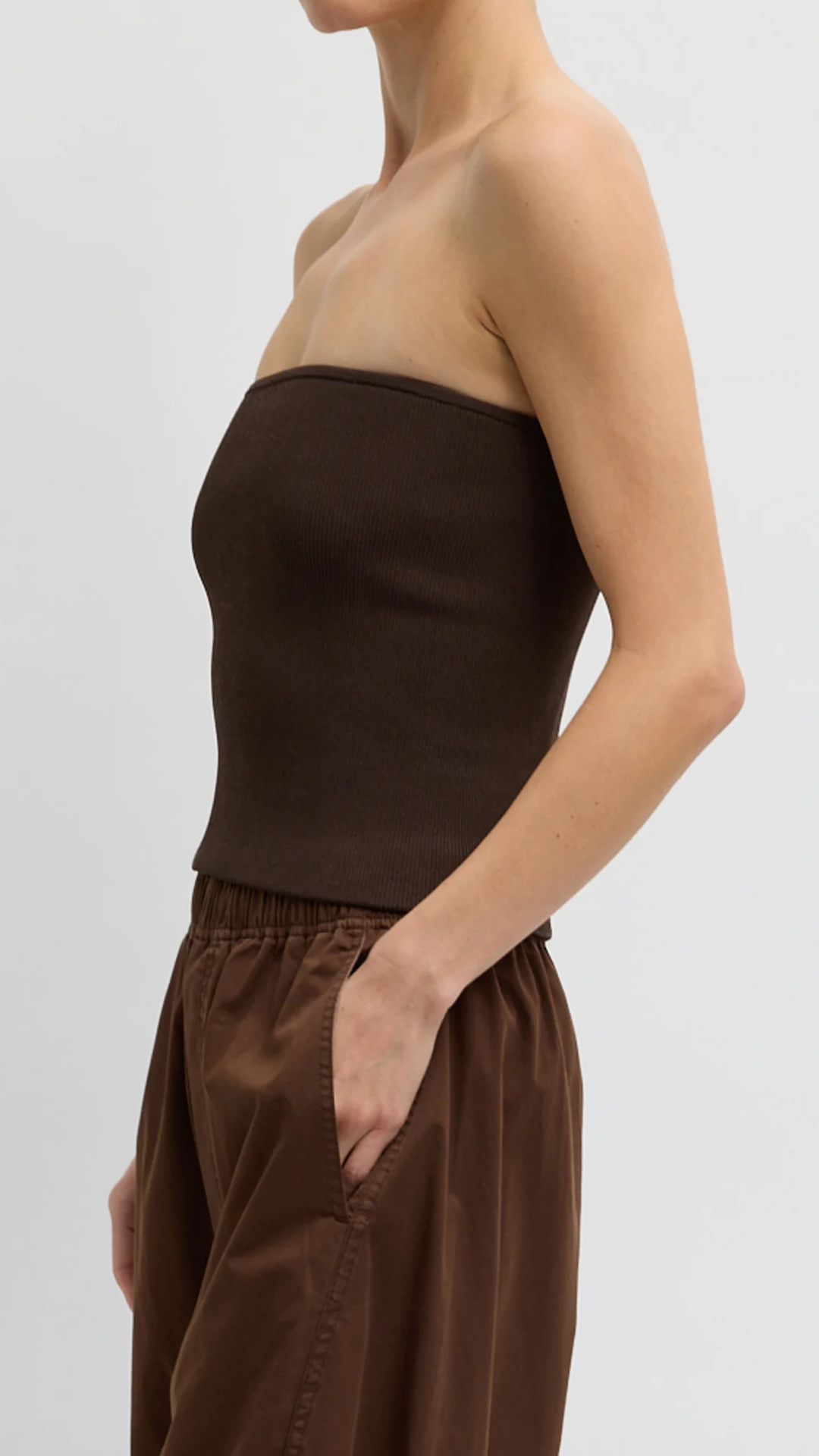 Tibi Ribbed Sweater Tube Top in Hickory