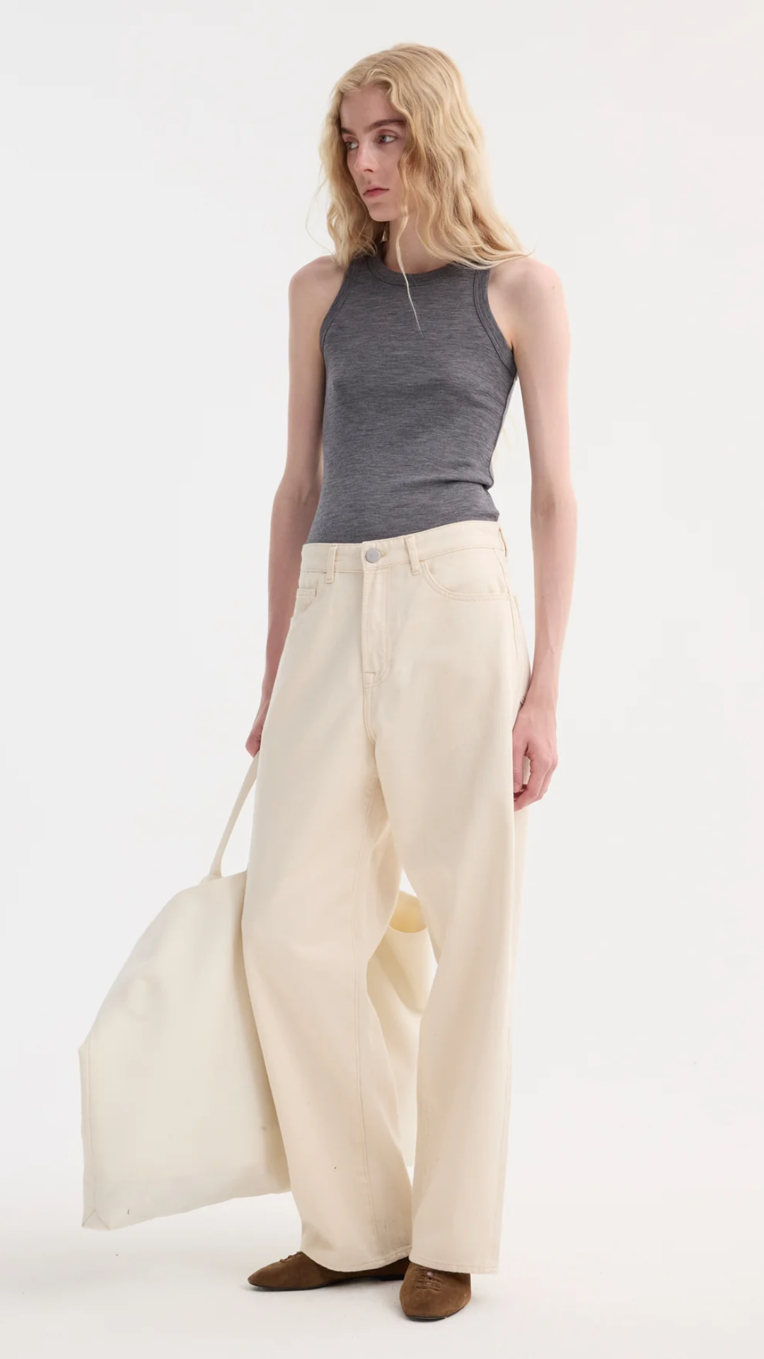 Rohe Racerback Merino Jersey Tank in Grey Melange