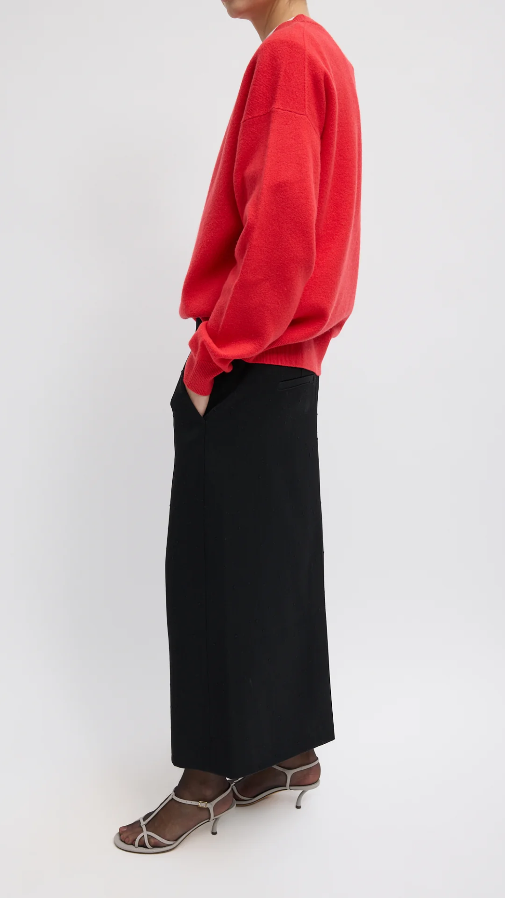 Tibi Boiled Wool Crewneck Easy Pullover in Red
