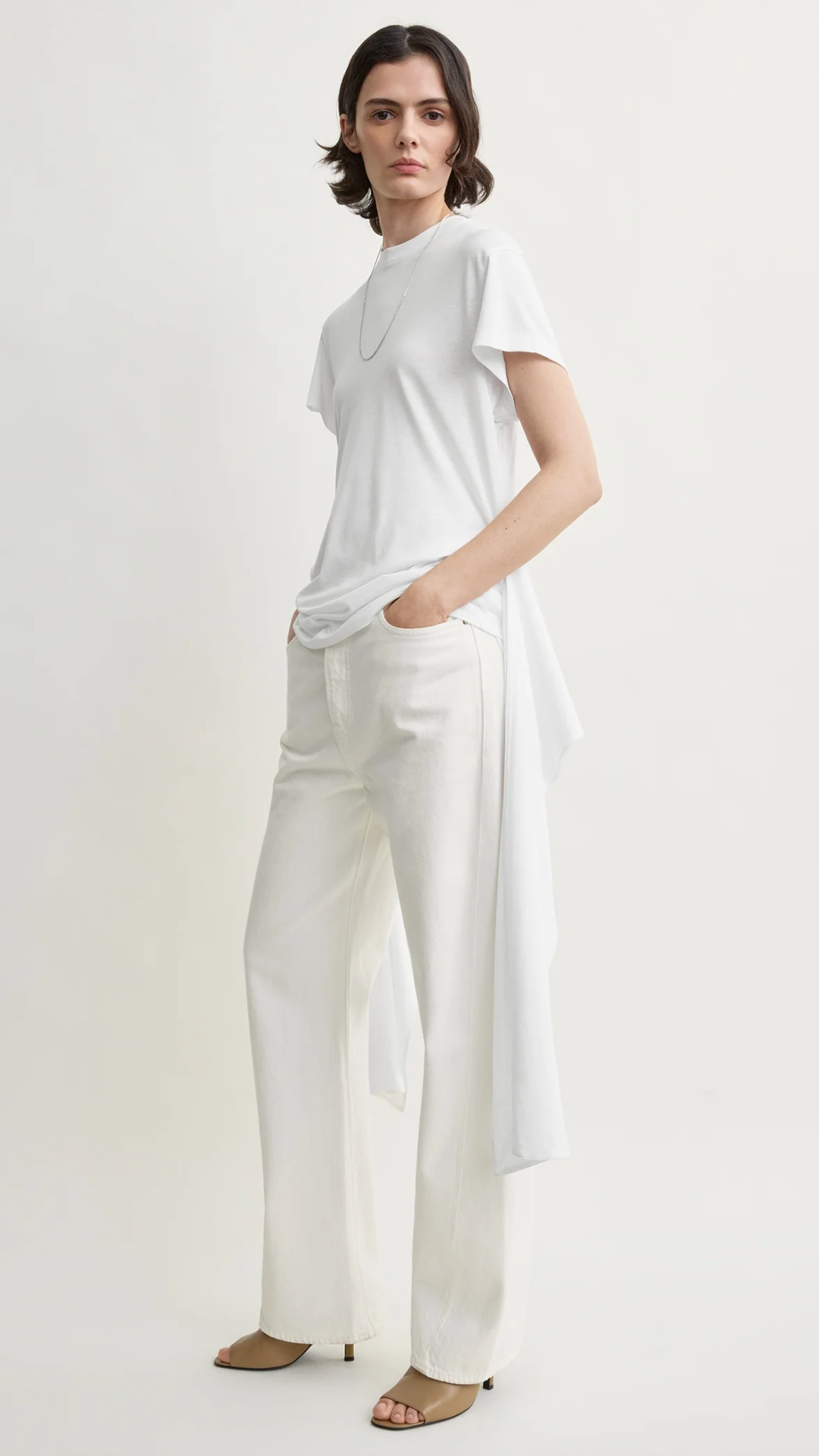Toteme Tie Waist Jersey Top in White