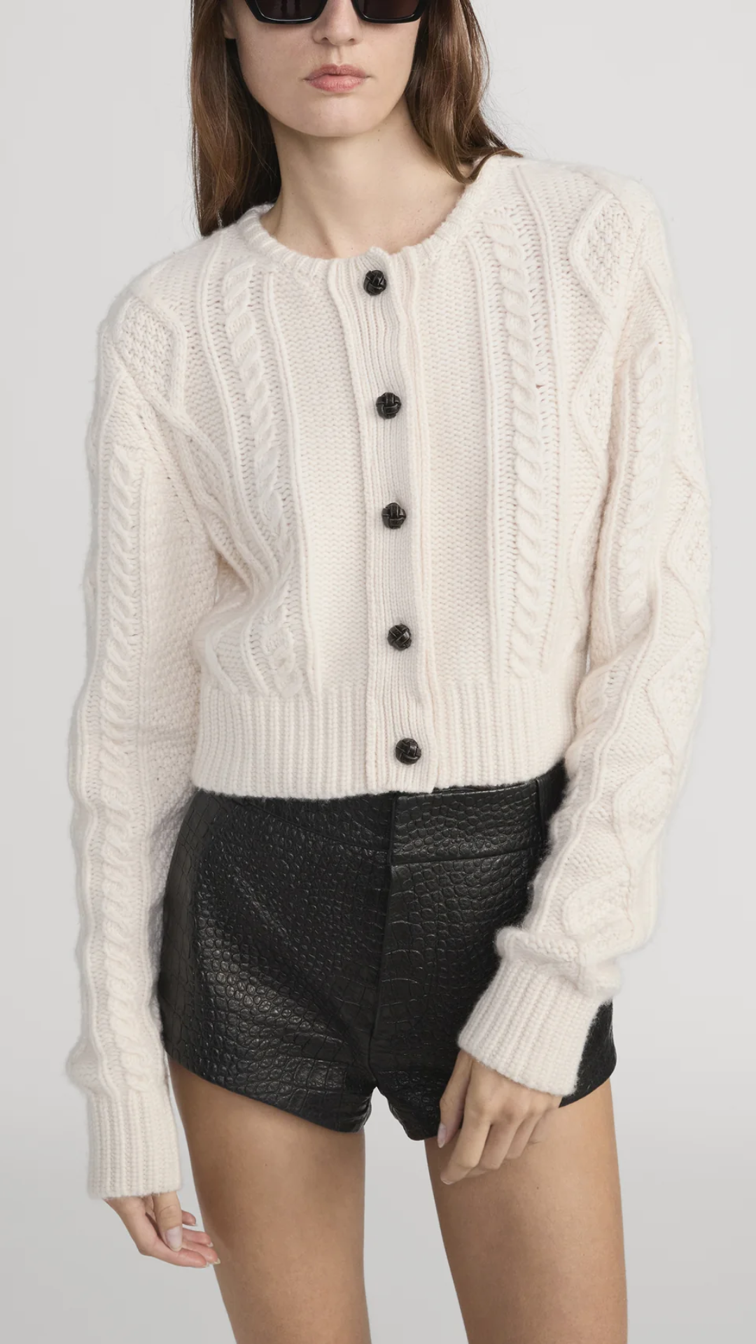 Frame The Cable Knit Cardi in Cream