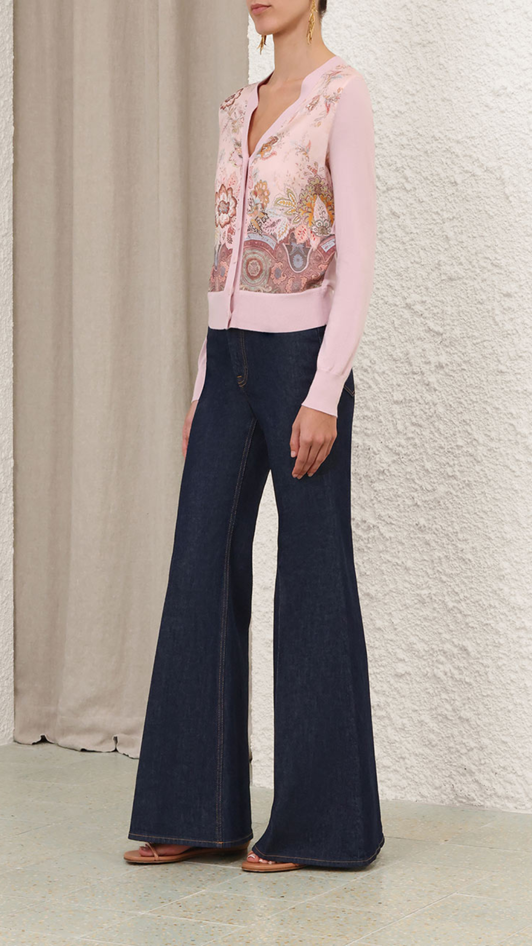 Zimmermann Luna Printed Silk Cardigan in Pink