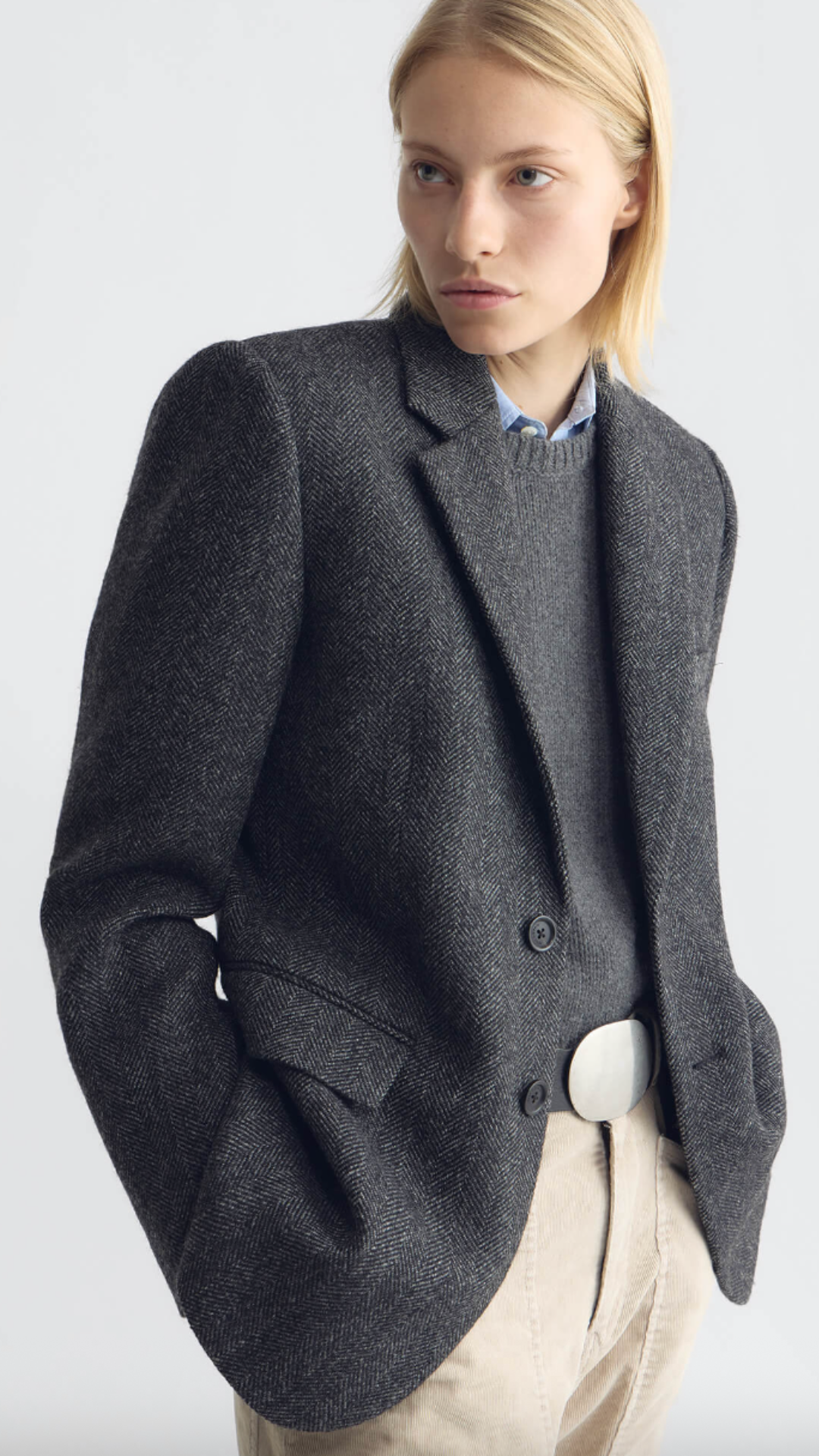 Nili Lotan Romain Boyfriend Jacket in Dark Charcoal Herringbone