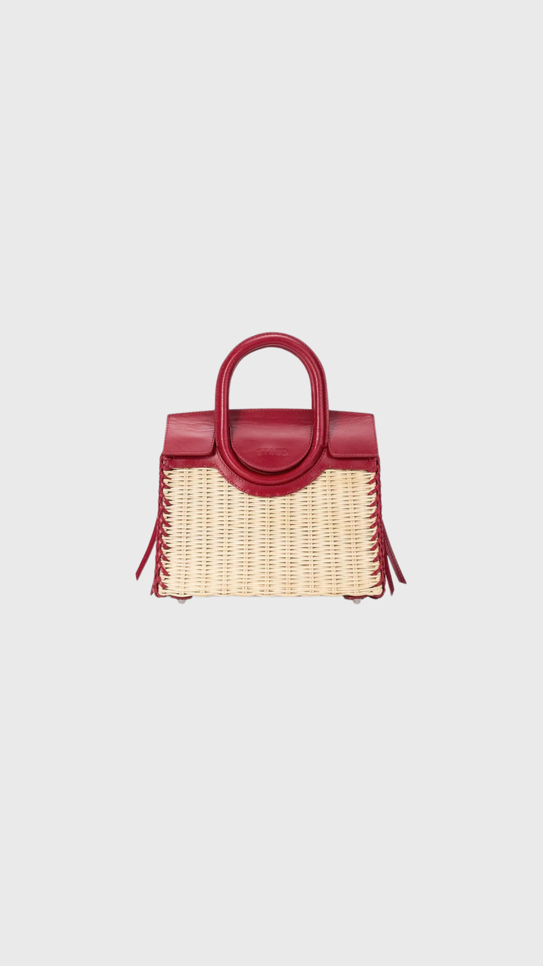 Staud Maude Mini Wicker Carryall in Natural Rouge