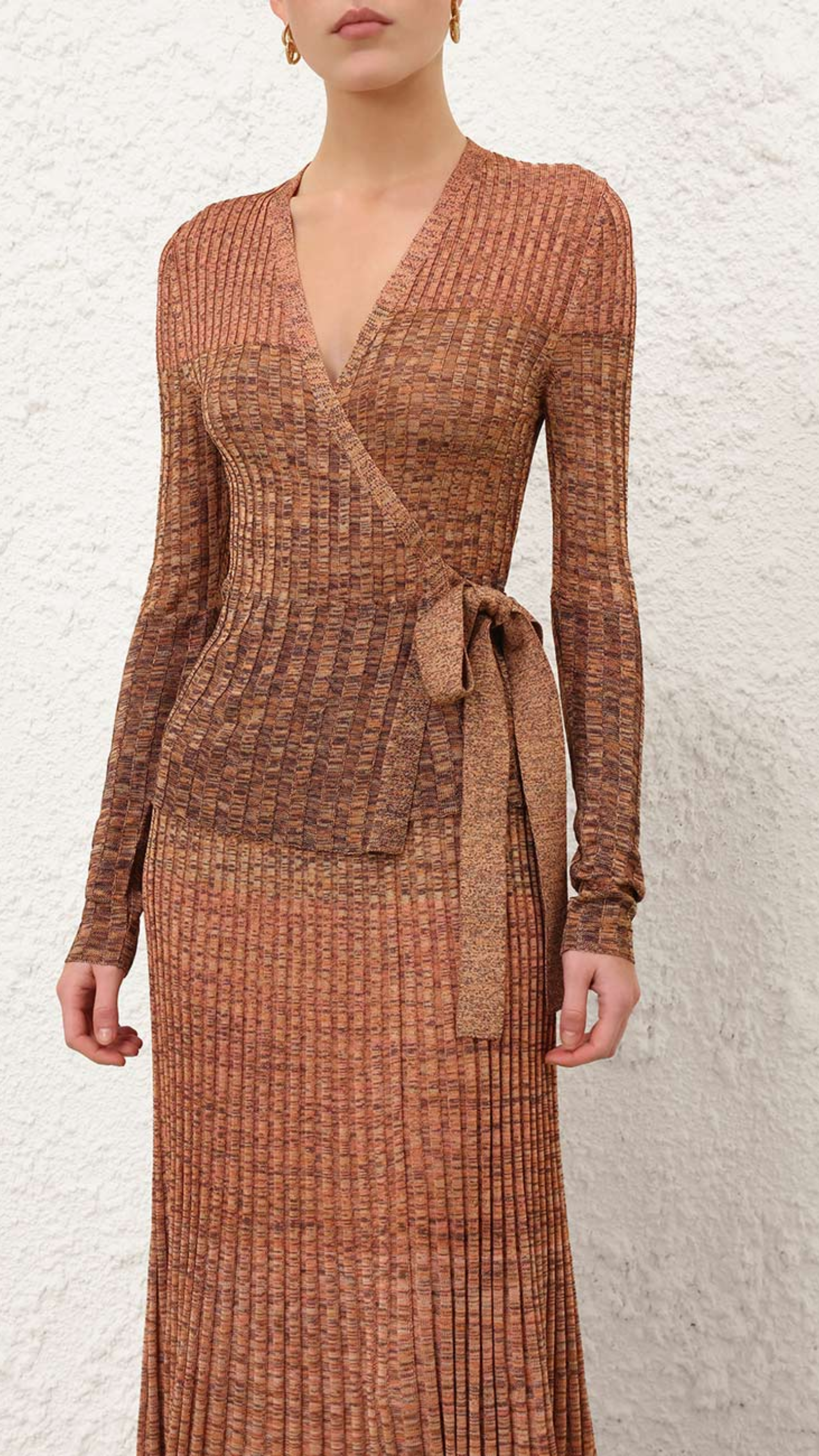 Zimmermann Mouline Rib Wrap Top in Chocolate Multi