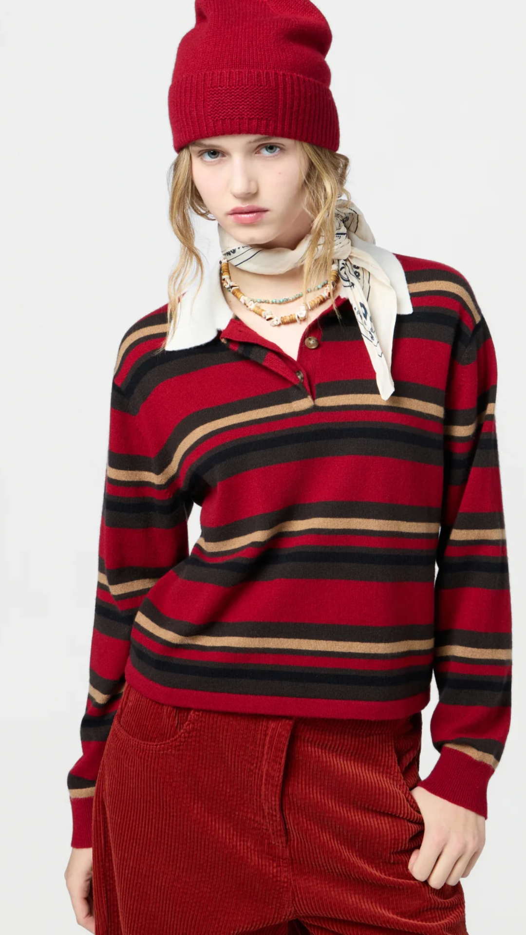 Guest in Residence Cropped Rugby Sweater in Ruby