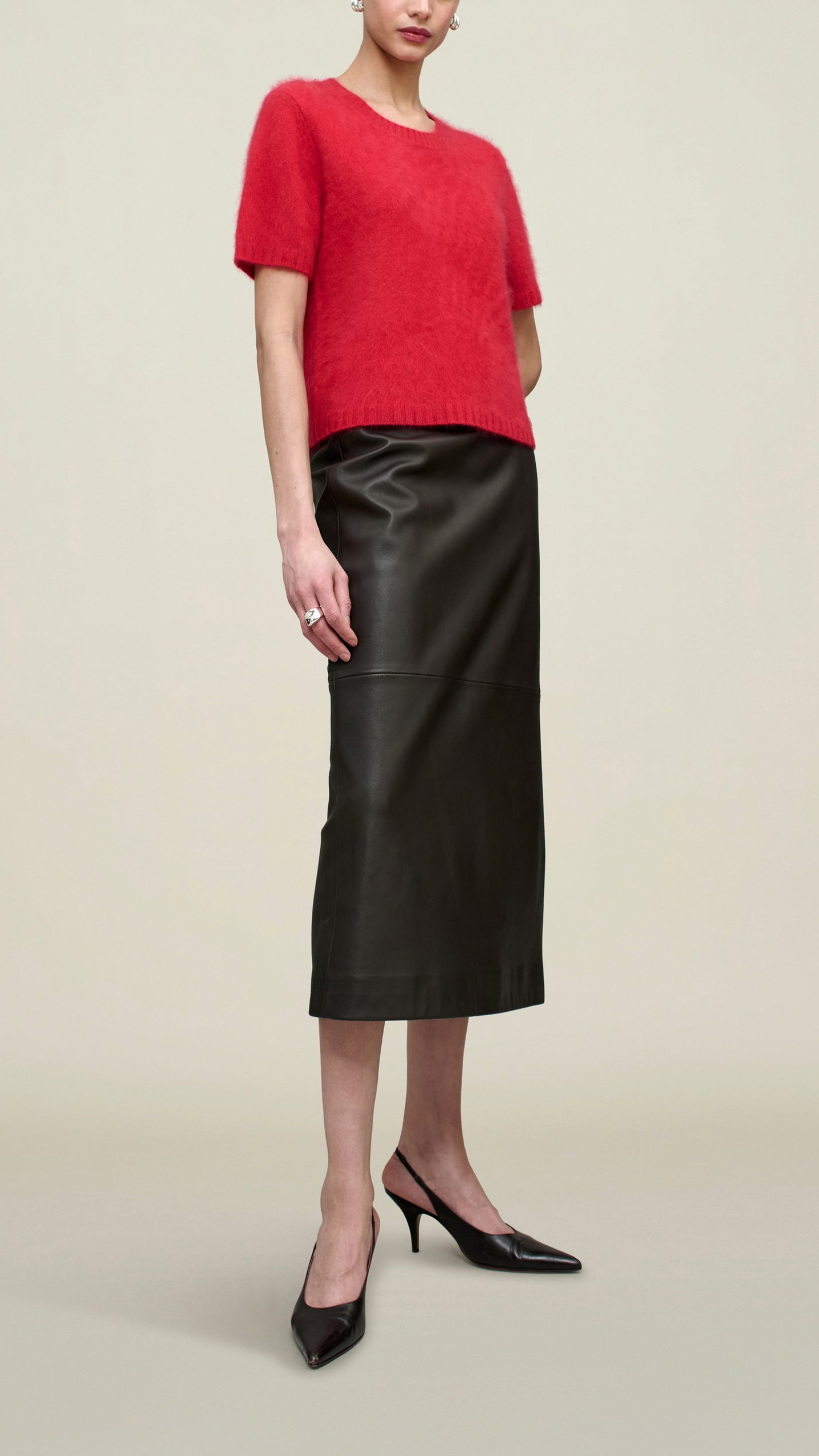 Kallmeyer Veda Short Sleeve Brushed Cashmere Crewneck in Vermilli