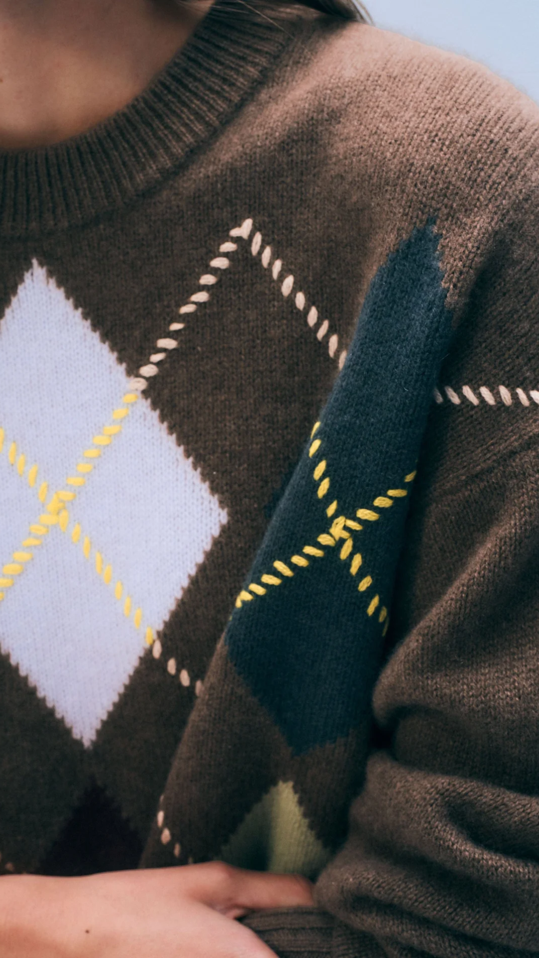 White + Warren Cashmere Argyle Crew Sweater