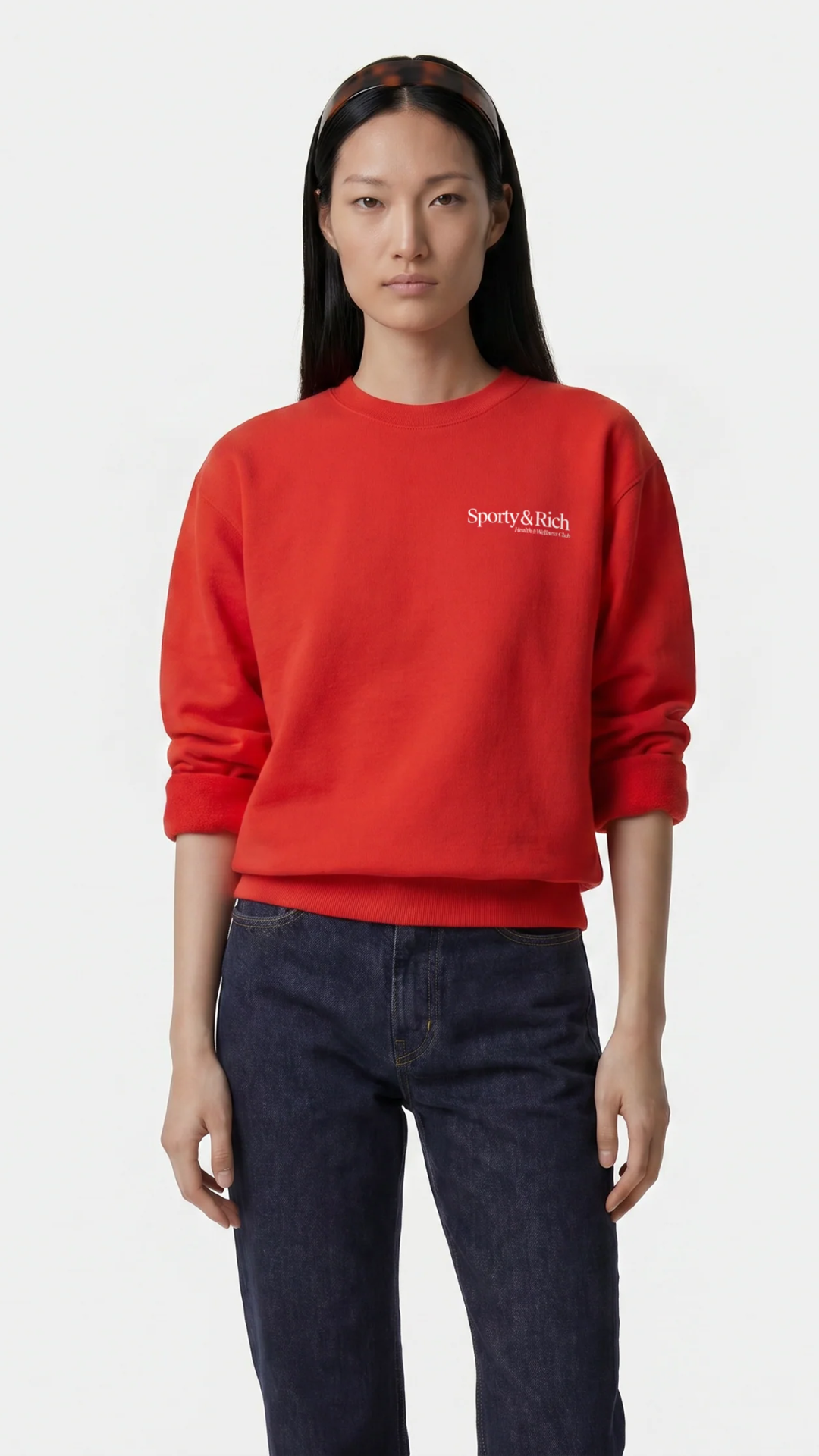Sporty & Rich Modern Crewneck in Ruby/White