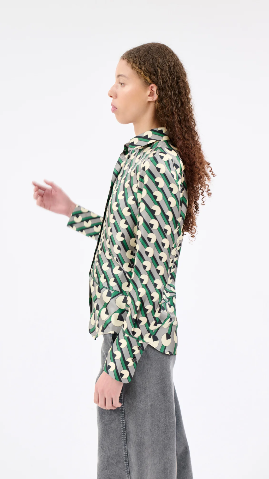 Odeeh Crescents and Lines Patterned Blouse in Dark Emerald