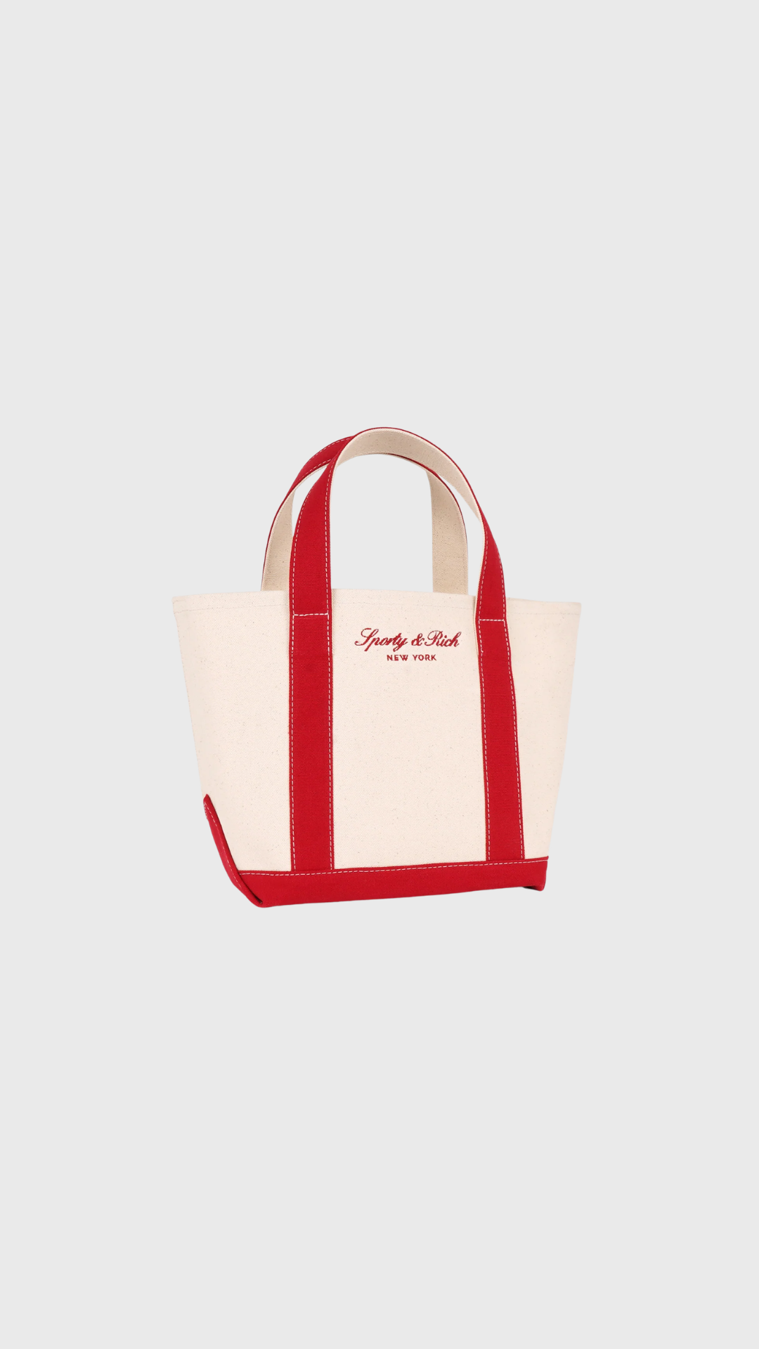 Sporty & Rich Signature NY Logo Mini Tote in Natural/Ruby